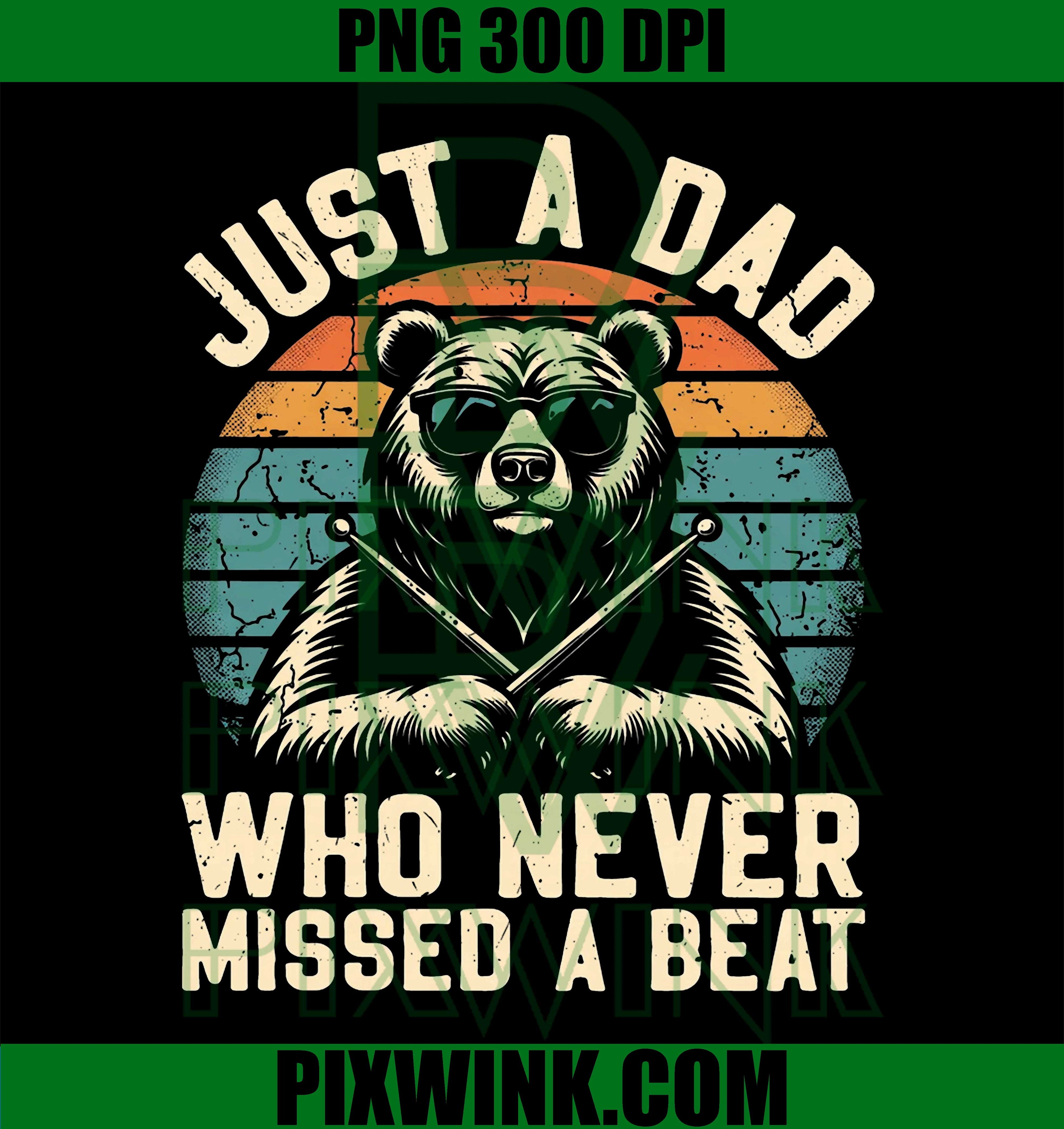 Funny Father Drummer – Music Lover, Retro Band Bear Dad PNG