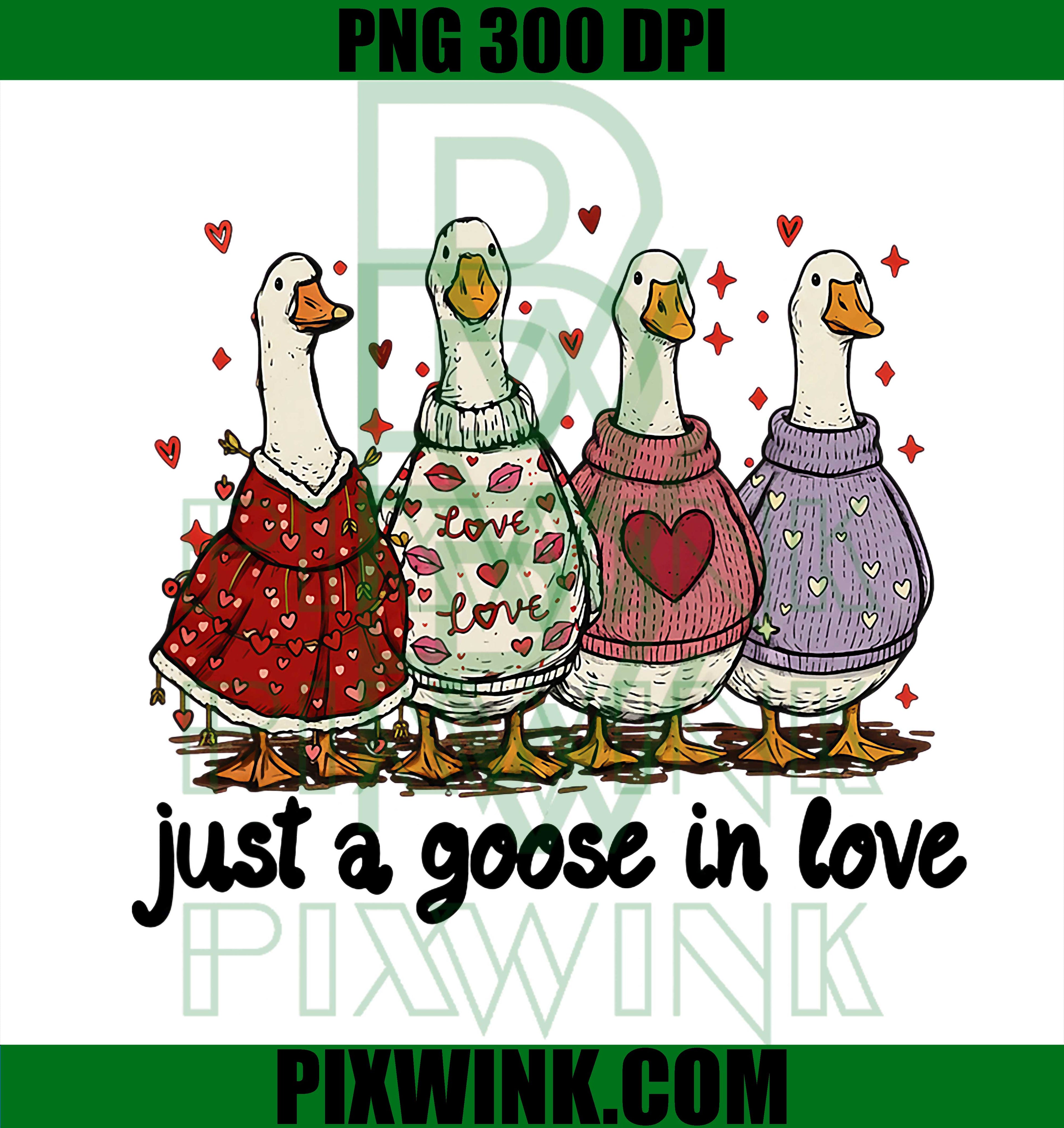 Just A Goose in Love Cute Valentine, Coquette Bow Goose Lover PNG