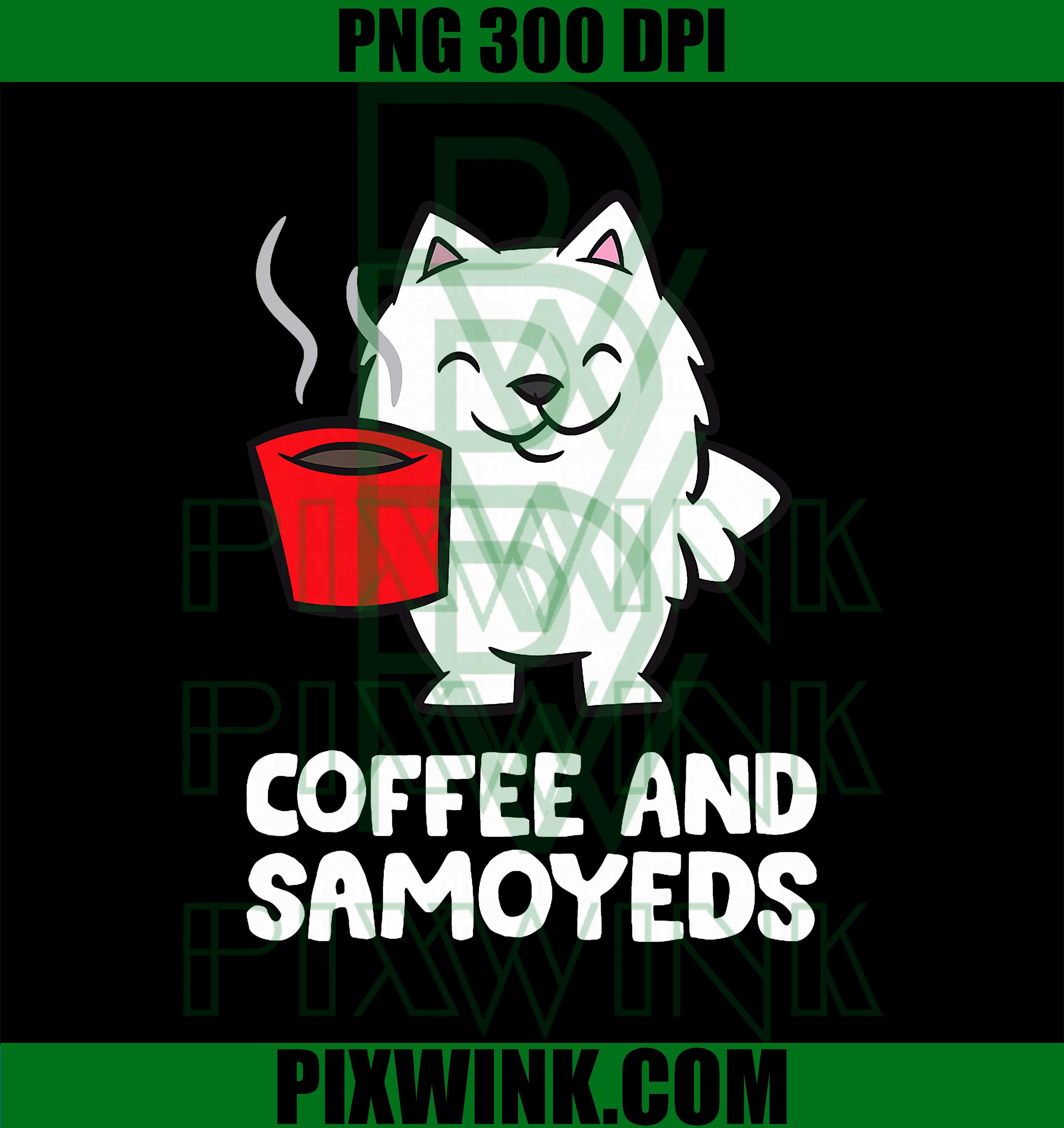 Coffee and Samoyeds PNG, Cute Samoyed Dog PNG
