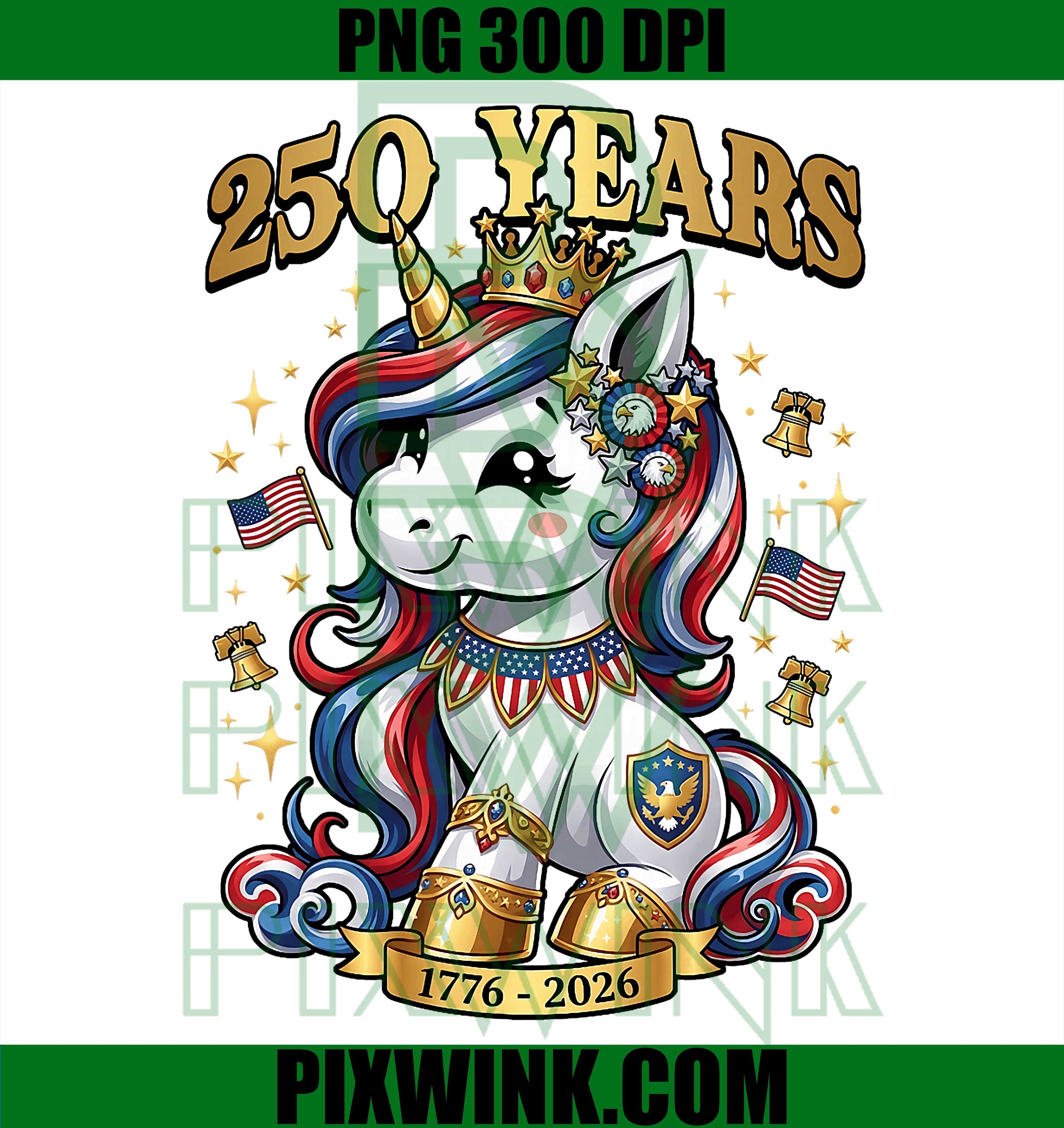 Patriotic USA Unicorn 250 Years PNG, 4th Of July Celebration Design PNG