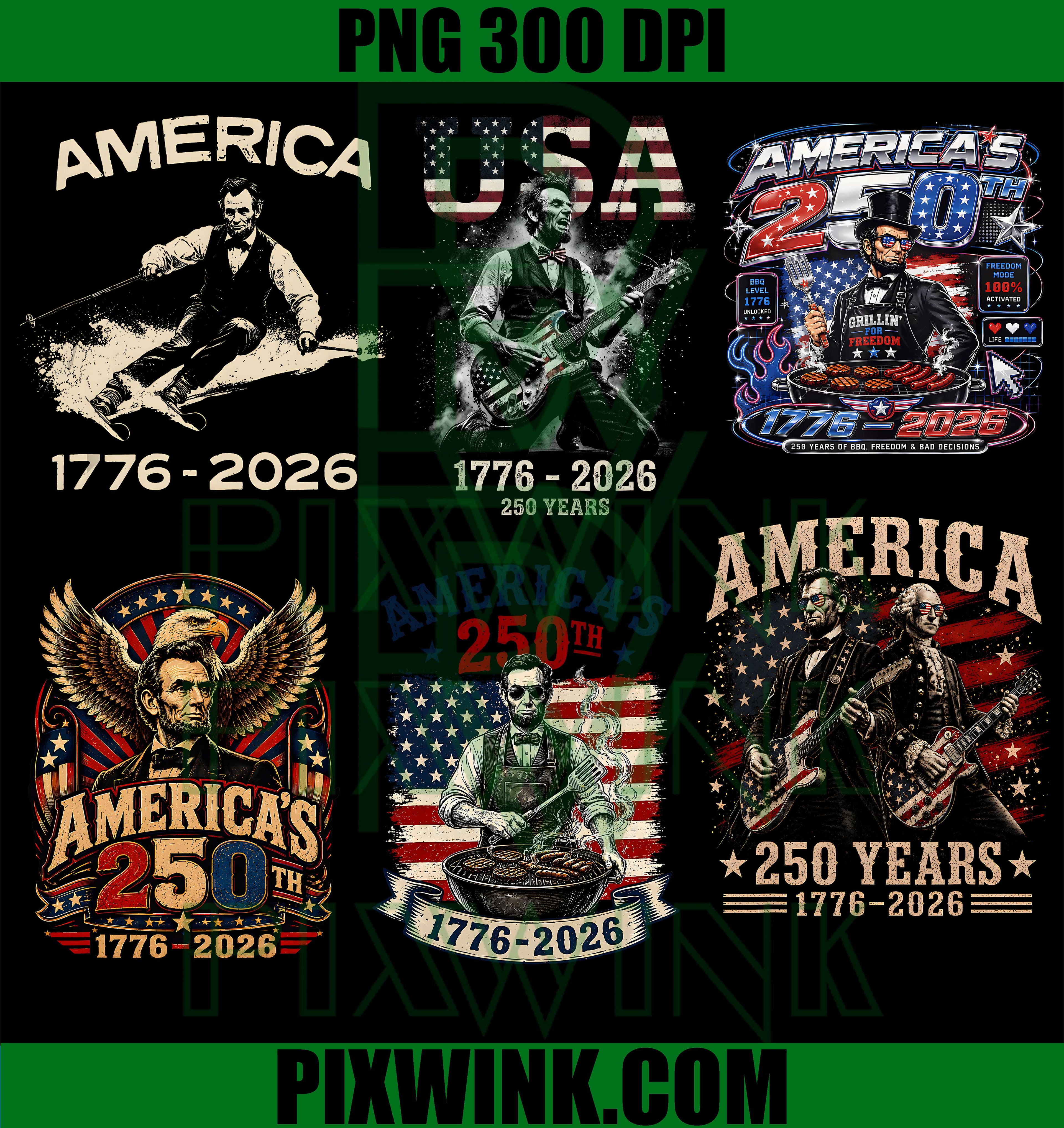 America 250th Lincoln Rocker Bundle PNG, Patriotic USA Flag PNG