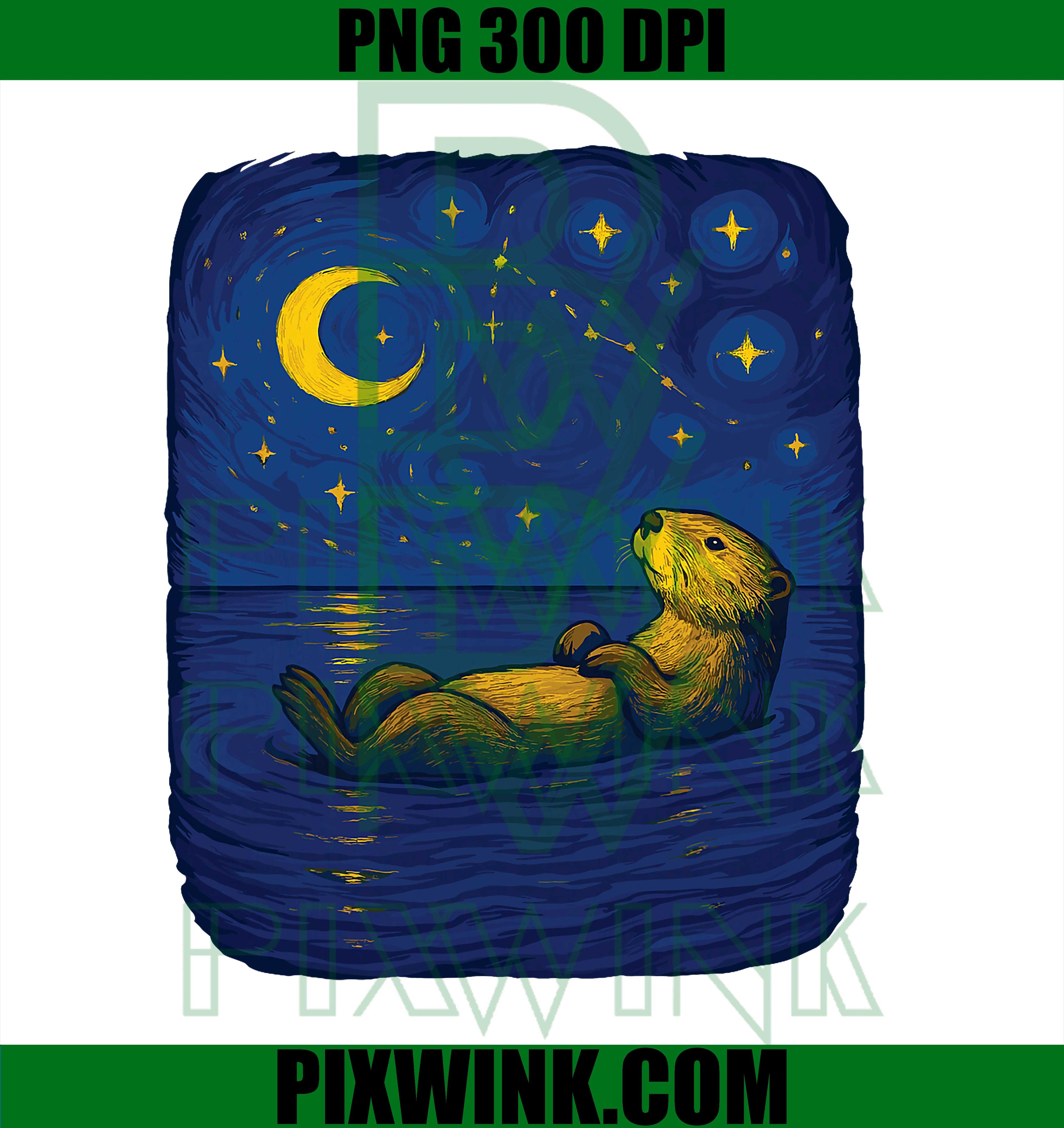 Starry Night Sea Otter Van Gogh Wildlife Art PNG, Otter Lover PNG