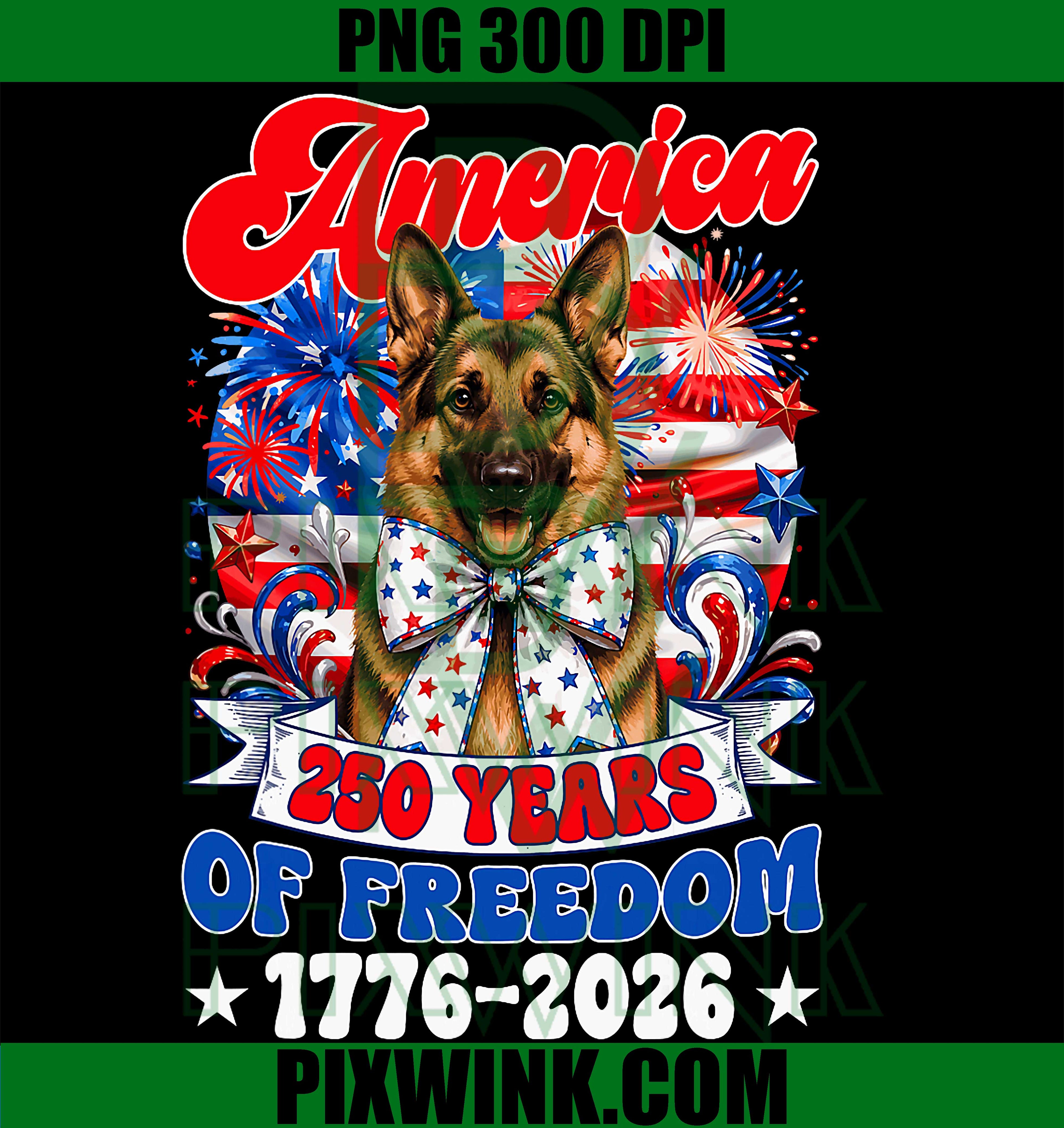 German Shepherd Dog 250 America PNG, 1776 2026 Years Of Freedom PNG
