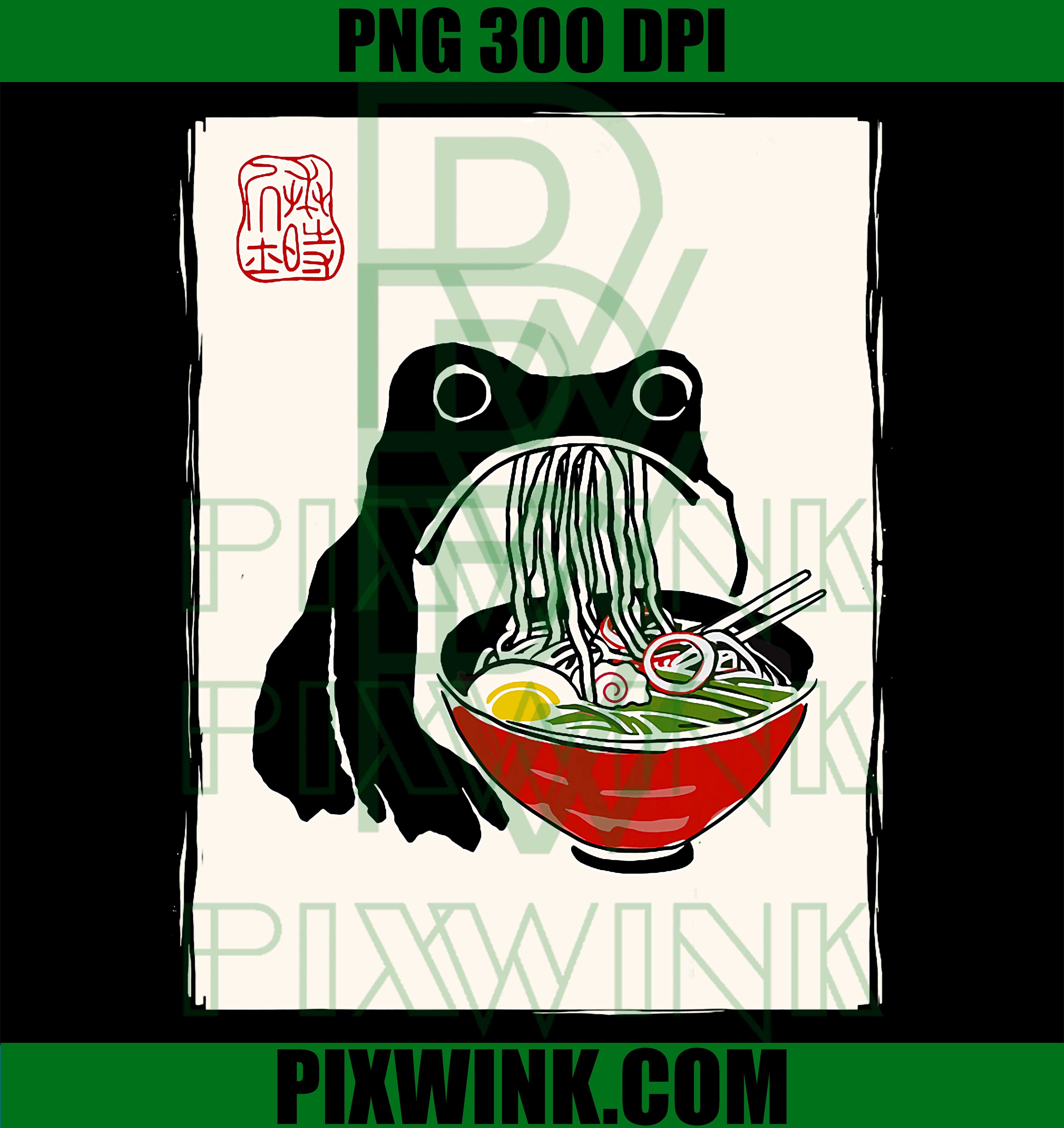 Funny Grumpy Frog Ramen PNG, Sumi-e Kawaii Ink Painting Japanese PNG