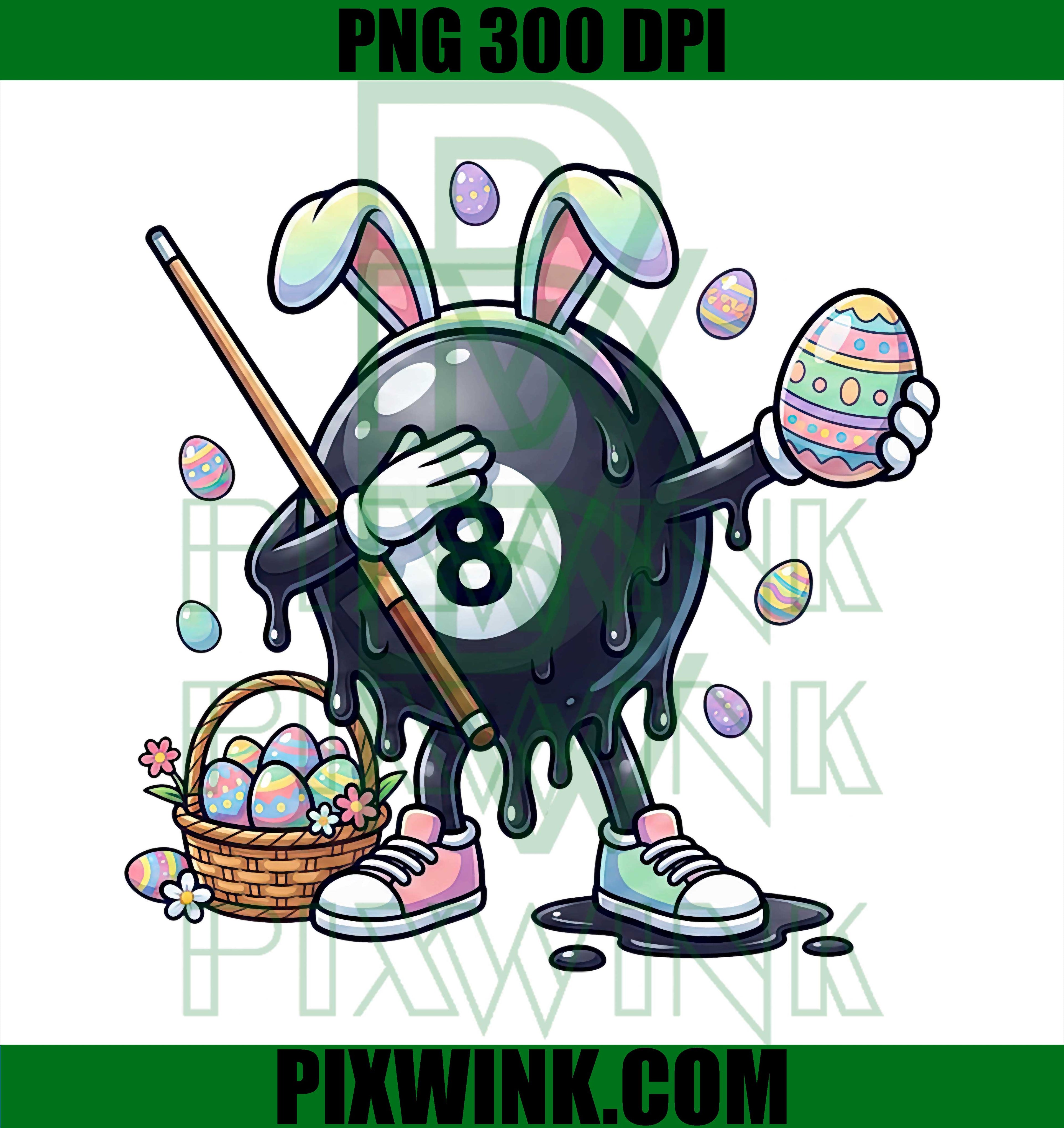 Funny Drip Billiard Bunny PNG, Easter Day Pool Bunny Graphic PNG