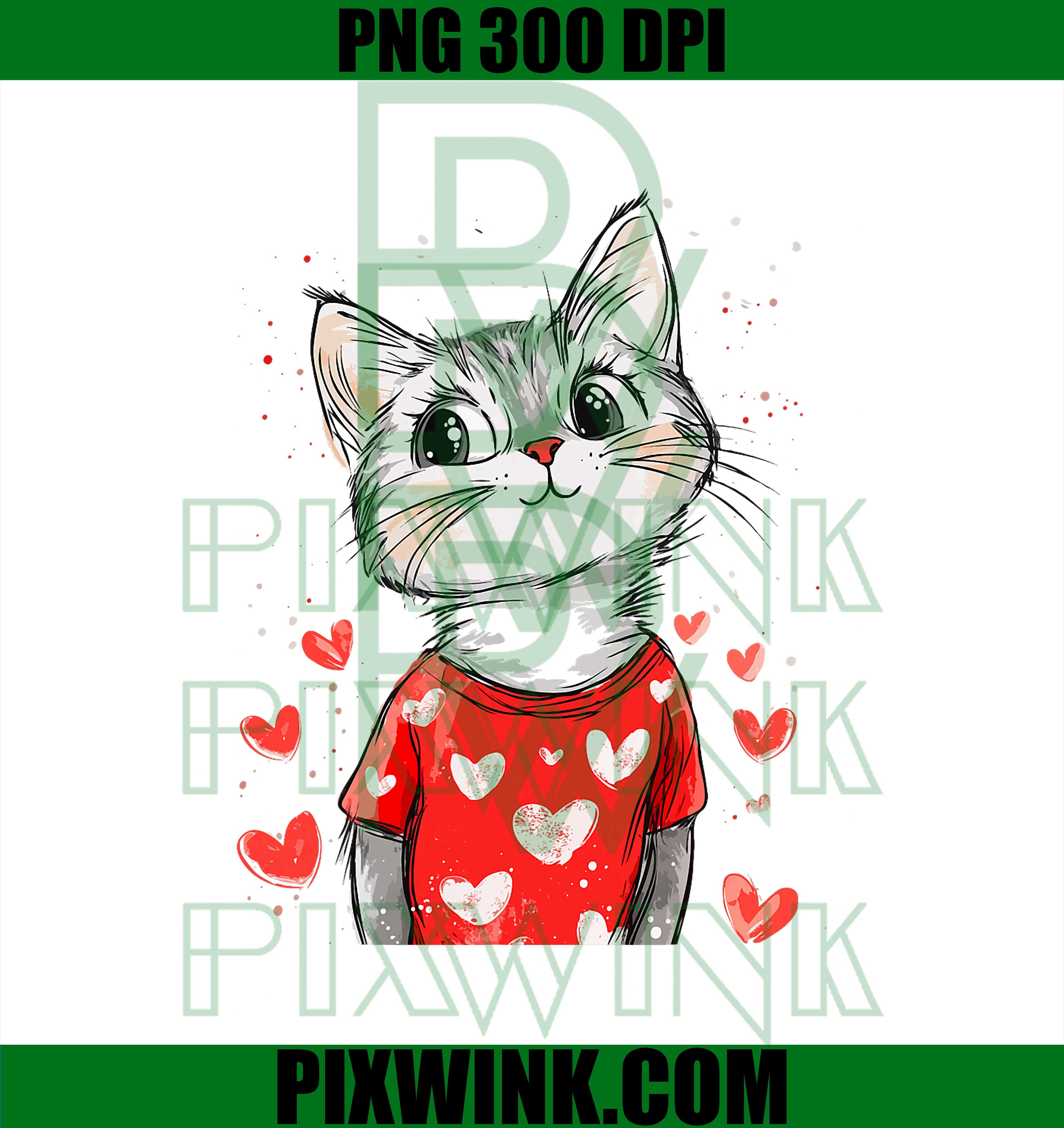 Cats Lover Heart, Girls Kitten Valentine’s Day, Women Cat PNG