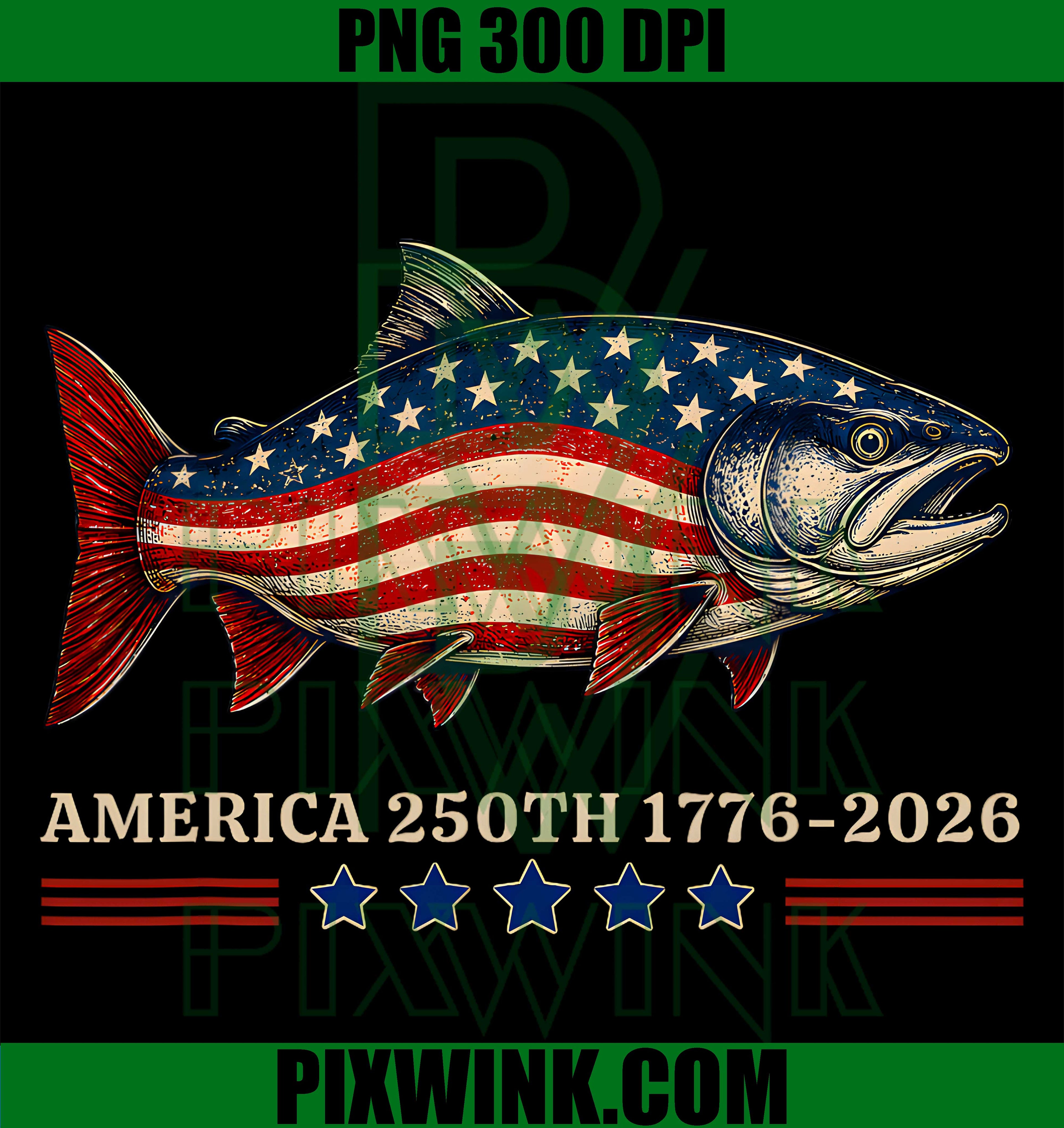 America 250th Patriotic Fish PNG, 1776 2026 Fishing USA PNG