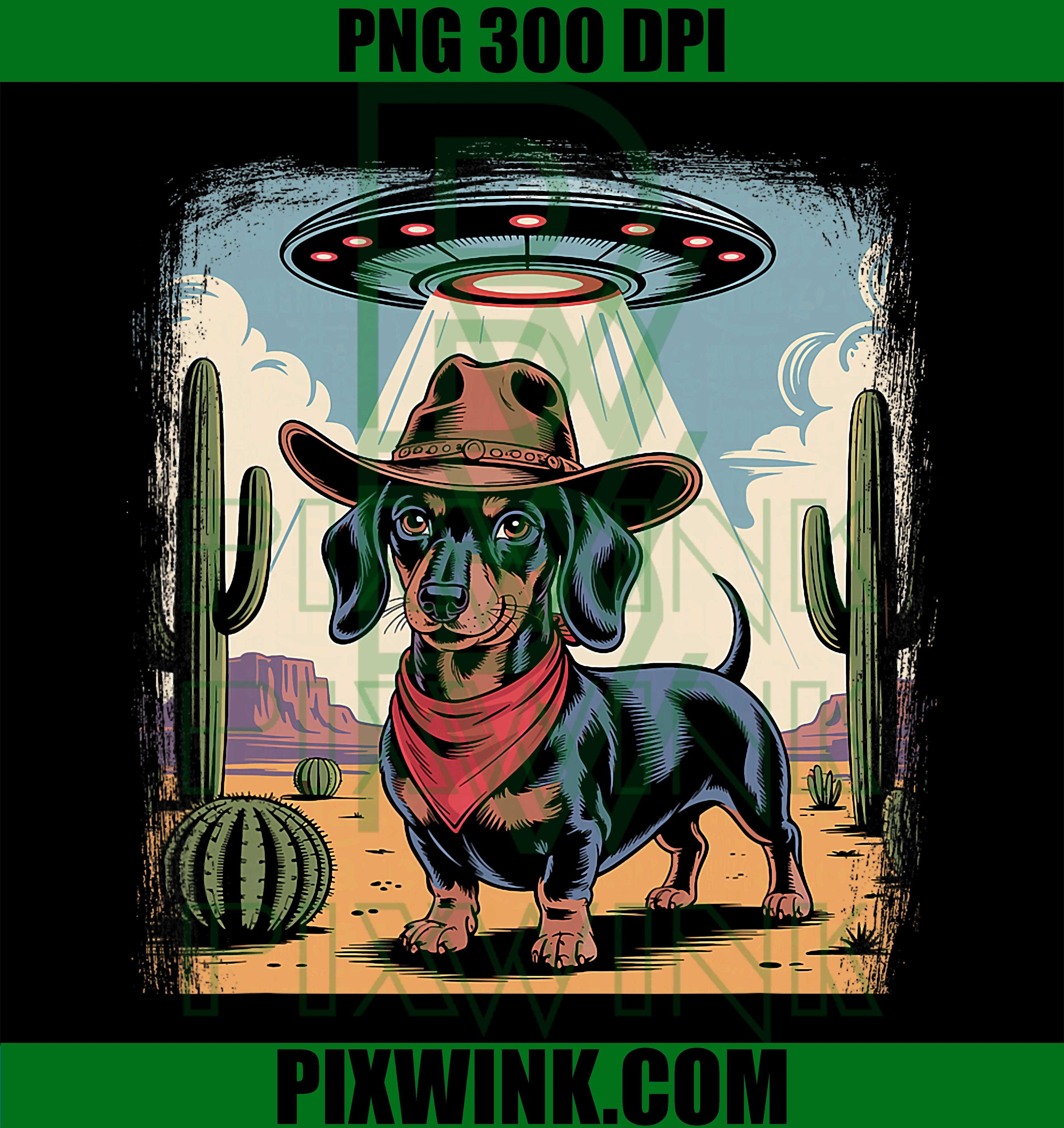 Alien Cowboy Dachshund, Funny Wiener Dog UFO PNG