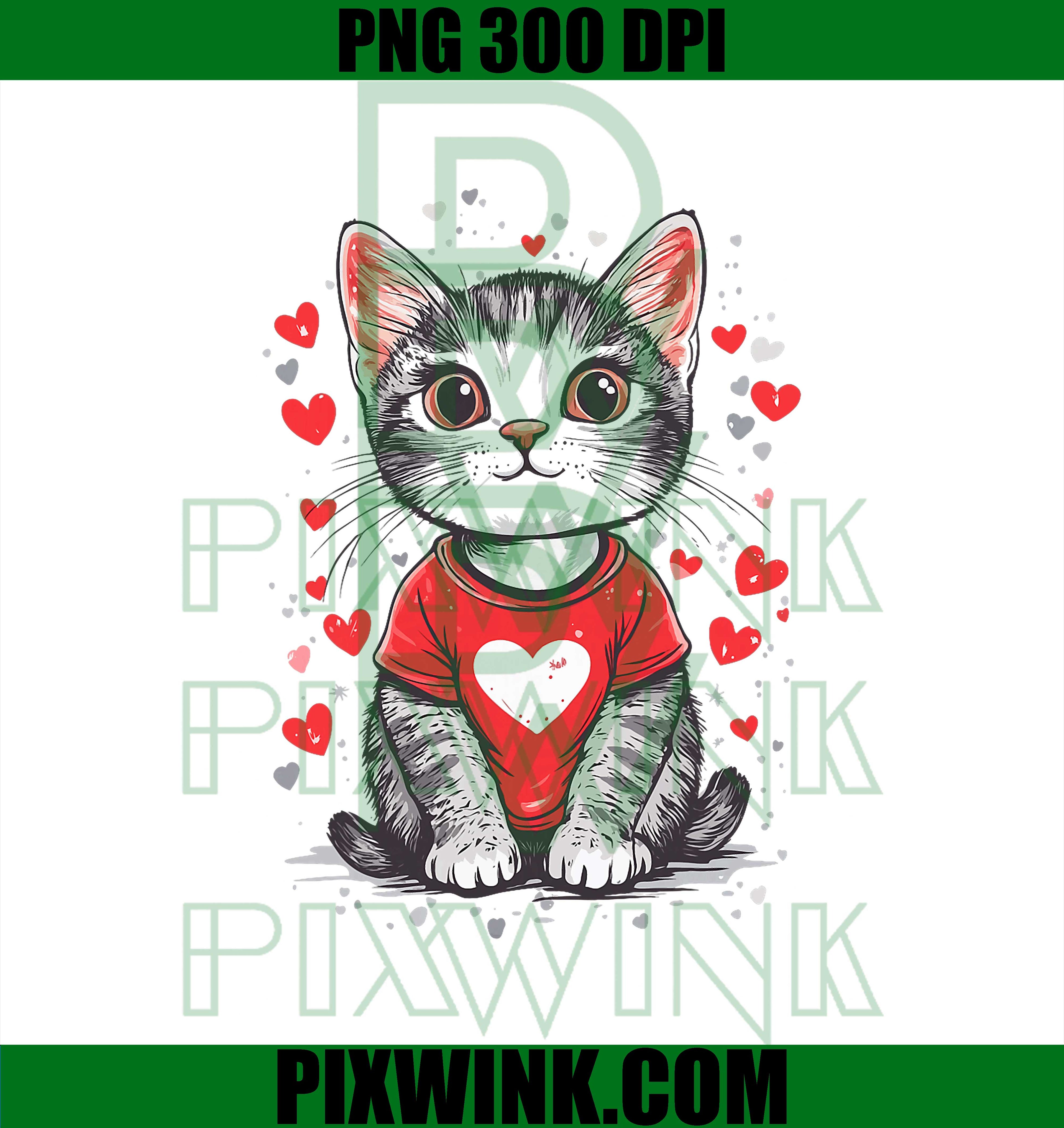 Cats Lover Heart, Girls Kitten, Valentine’s Day, Women Cat PNG
