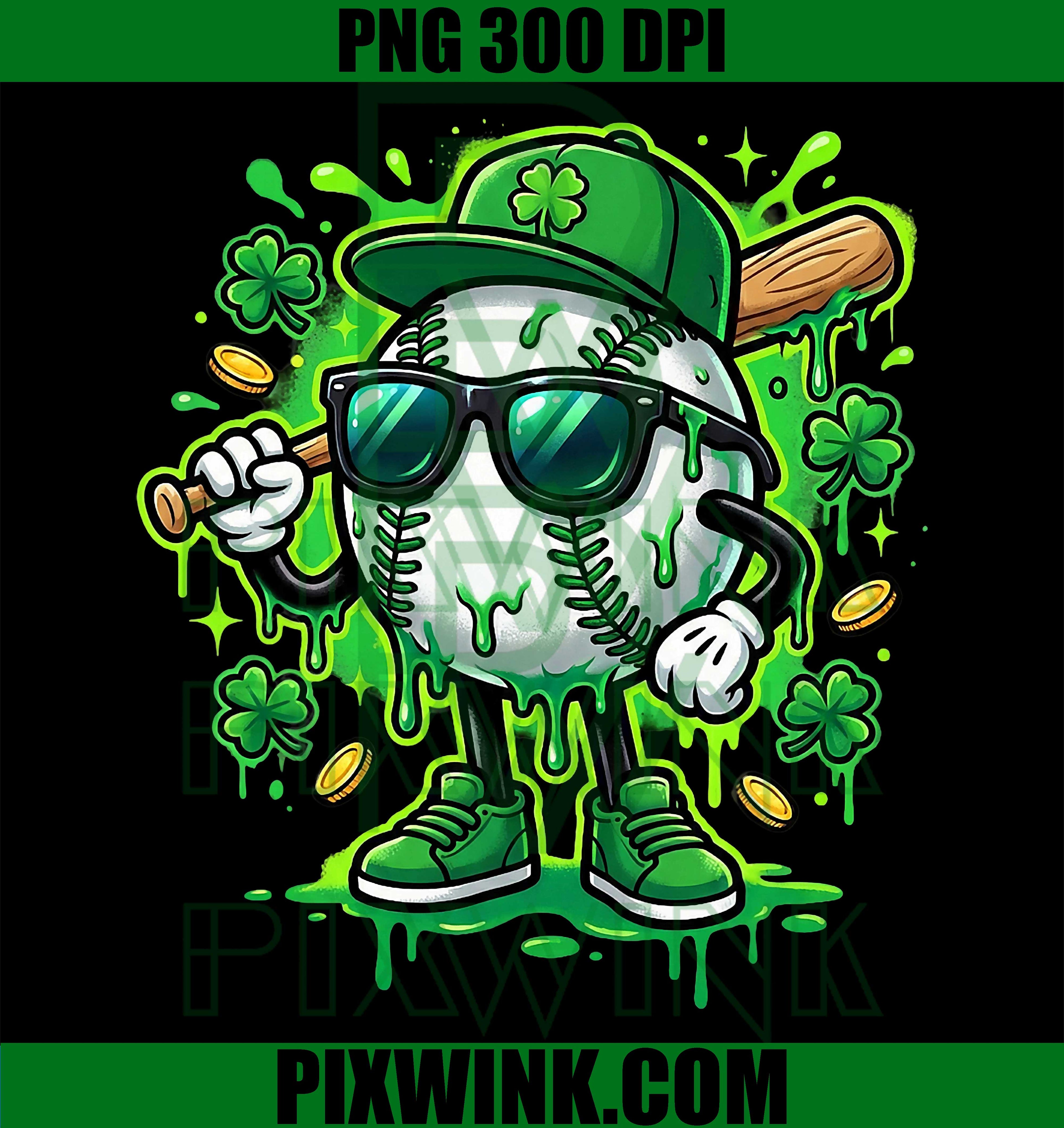 Baseball St Patrick’s Day Drip Ice Cream PNG, Boys Girls Baseball Shamrock PNG