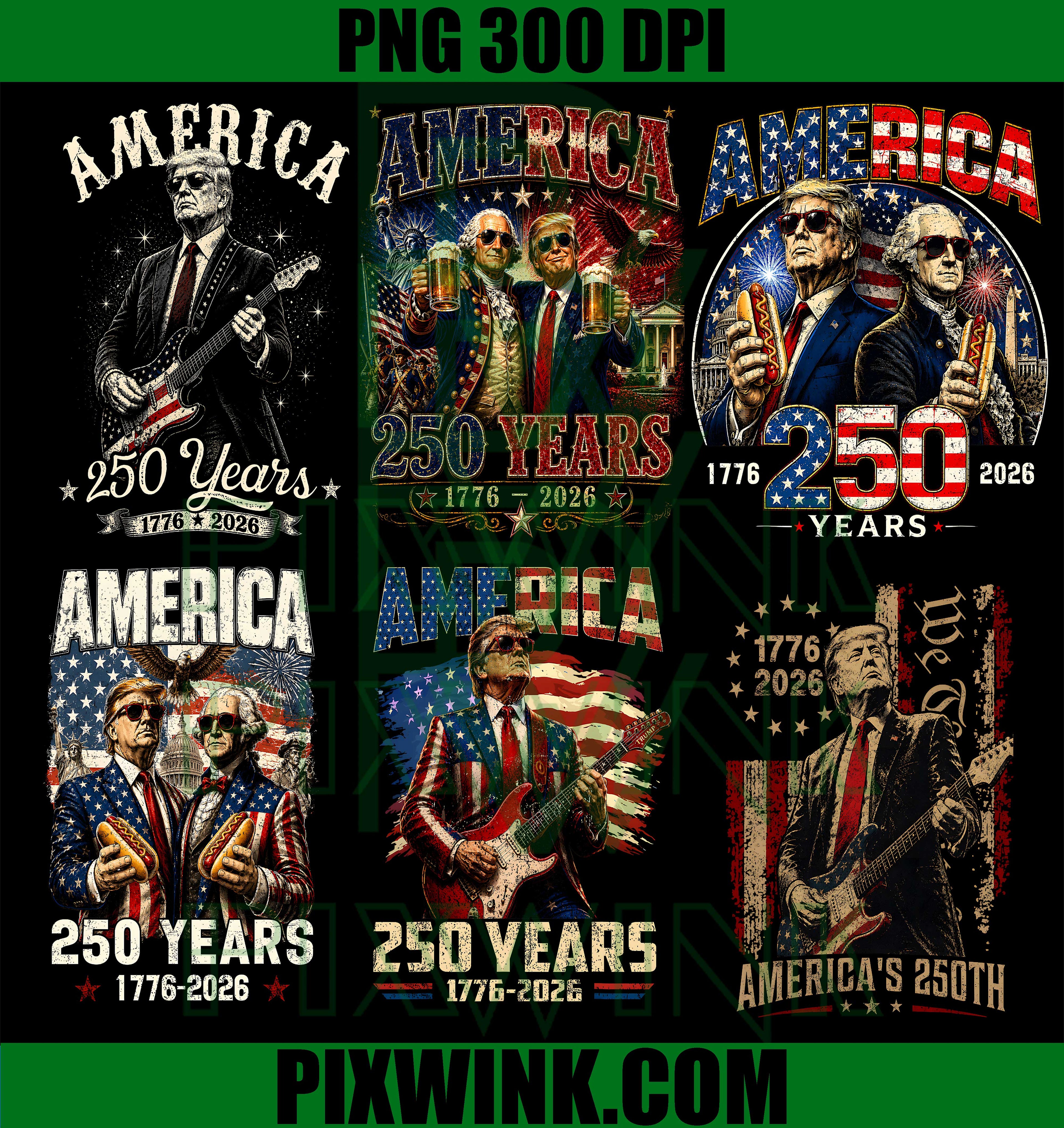 America 250th Trump Washington Rocker Bundle PNG, Patriotic US Flag President PNG