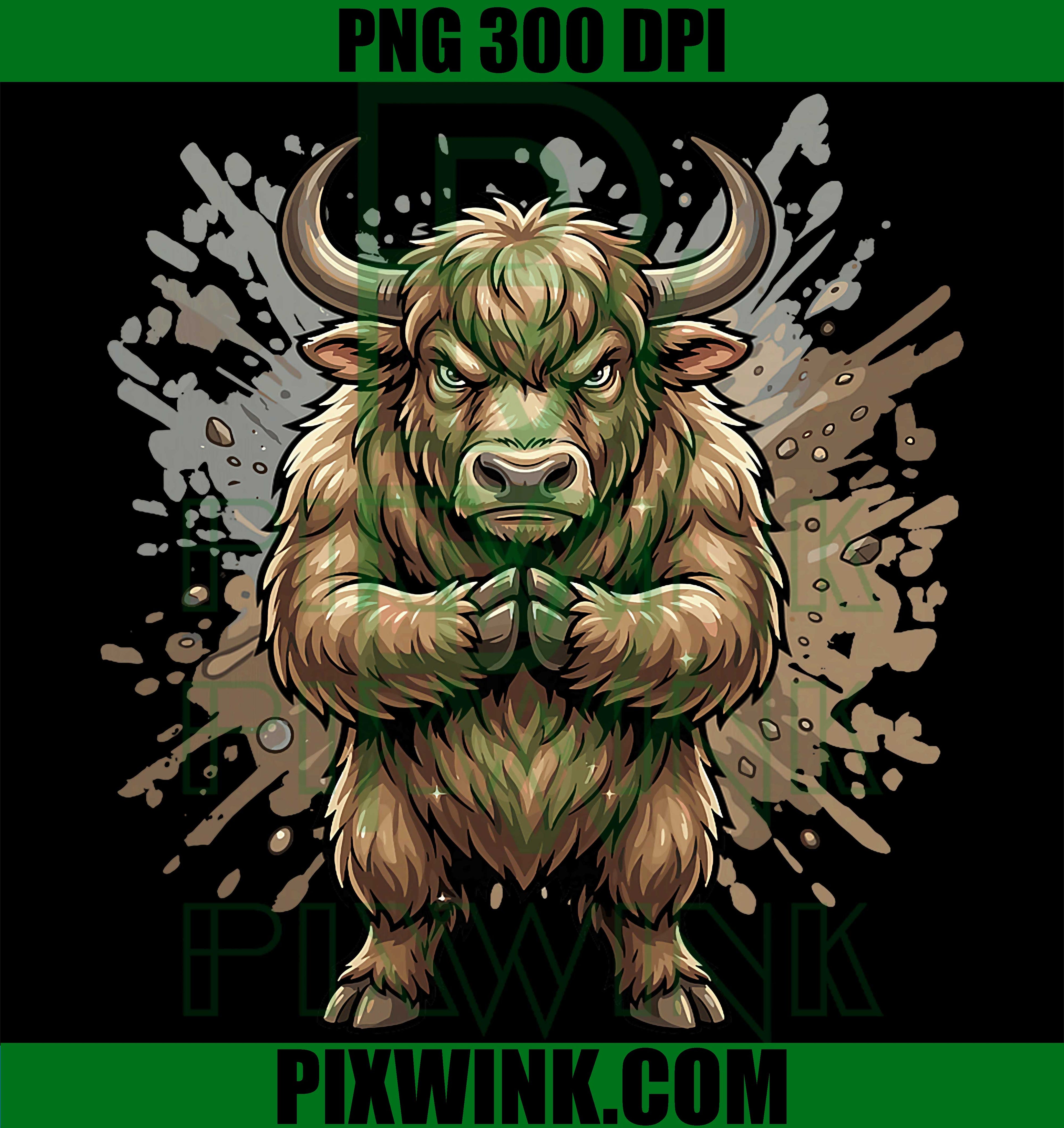 Karate Yak PNG, Highland Cow PNG, Fighter Bull PNG