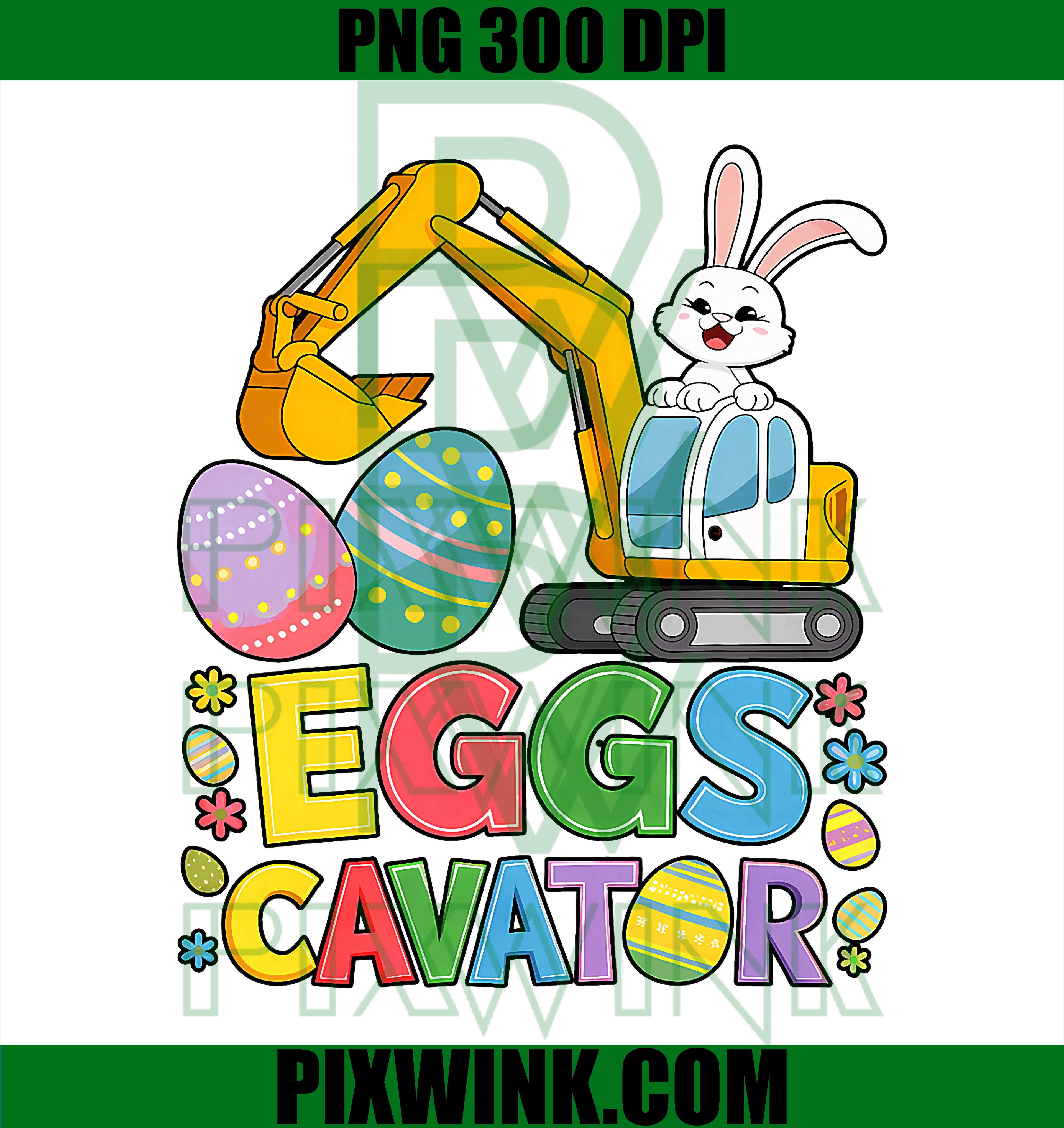 Kids Easter Bunny Excavator PNG, Boys Toddler Construction PNG