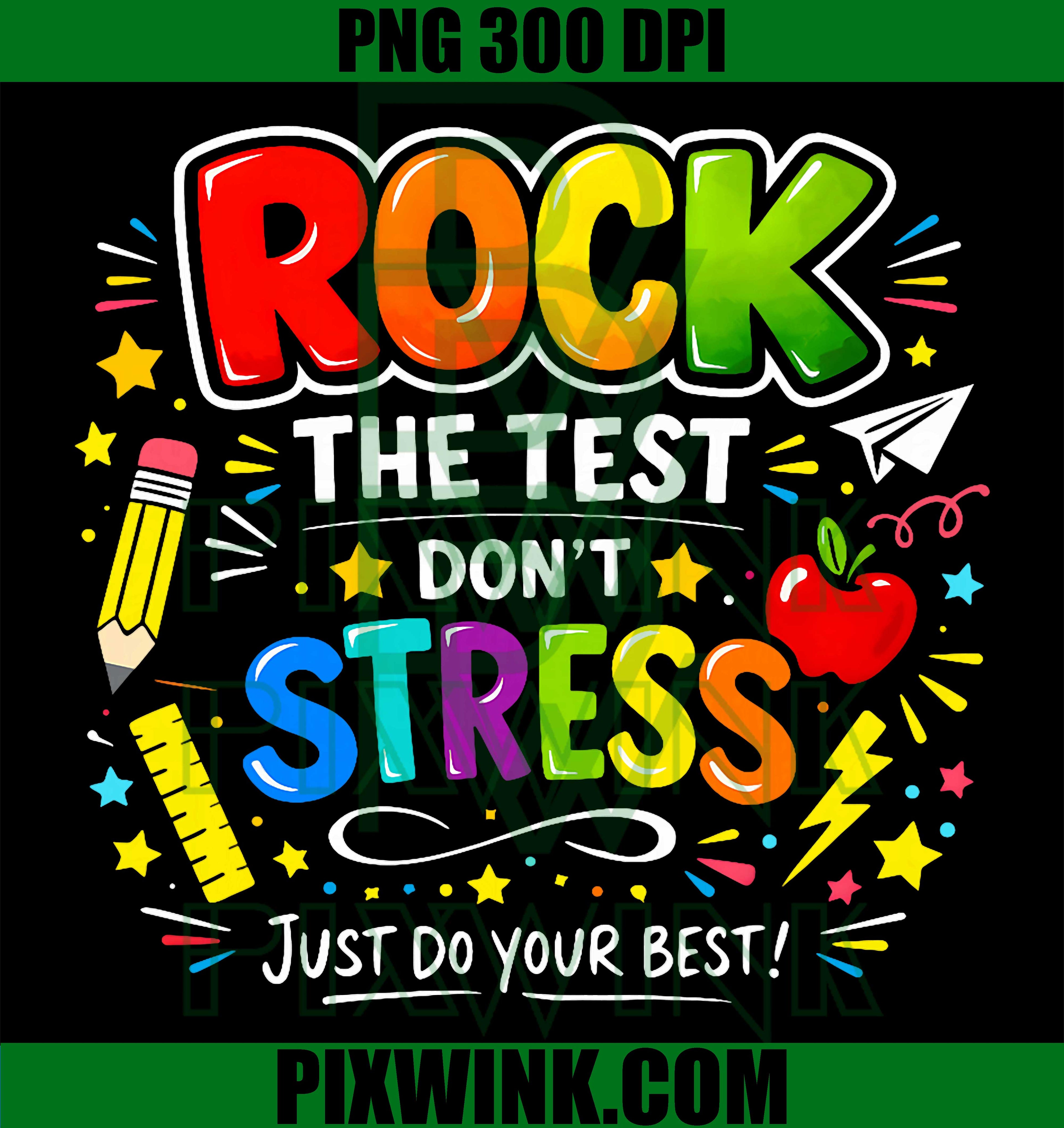 Rock The Test Teacher Motivational PNG, Testing Day Retro Quote PNG
