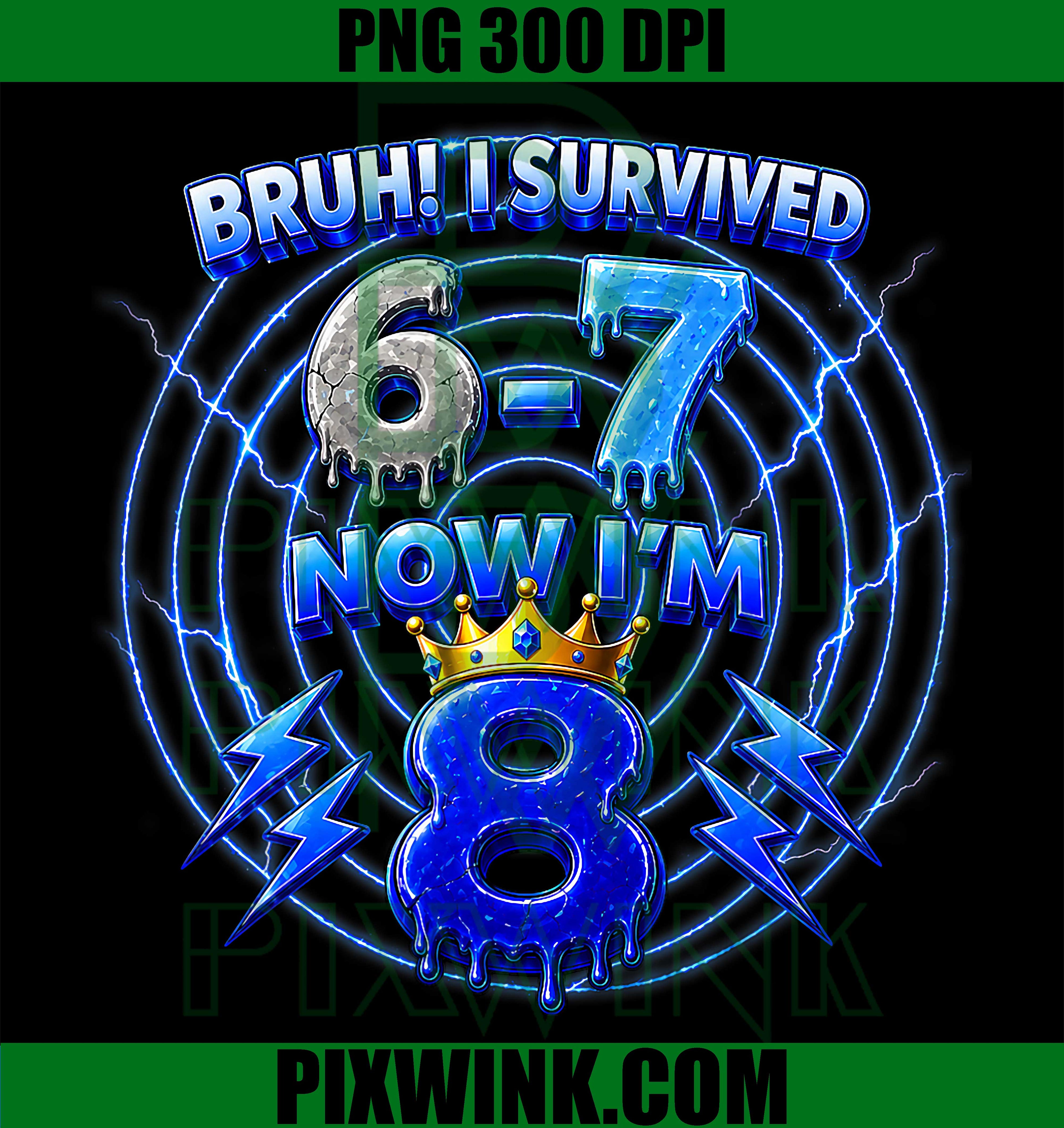 Bruh I Survived 67 PNG, 8th Birthday Boy PNG Kids Design