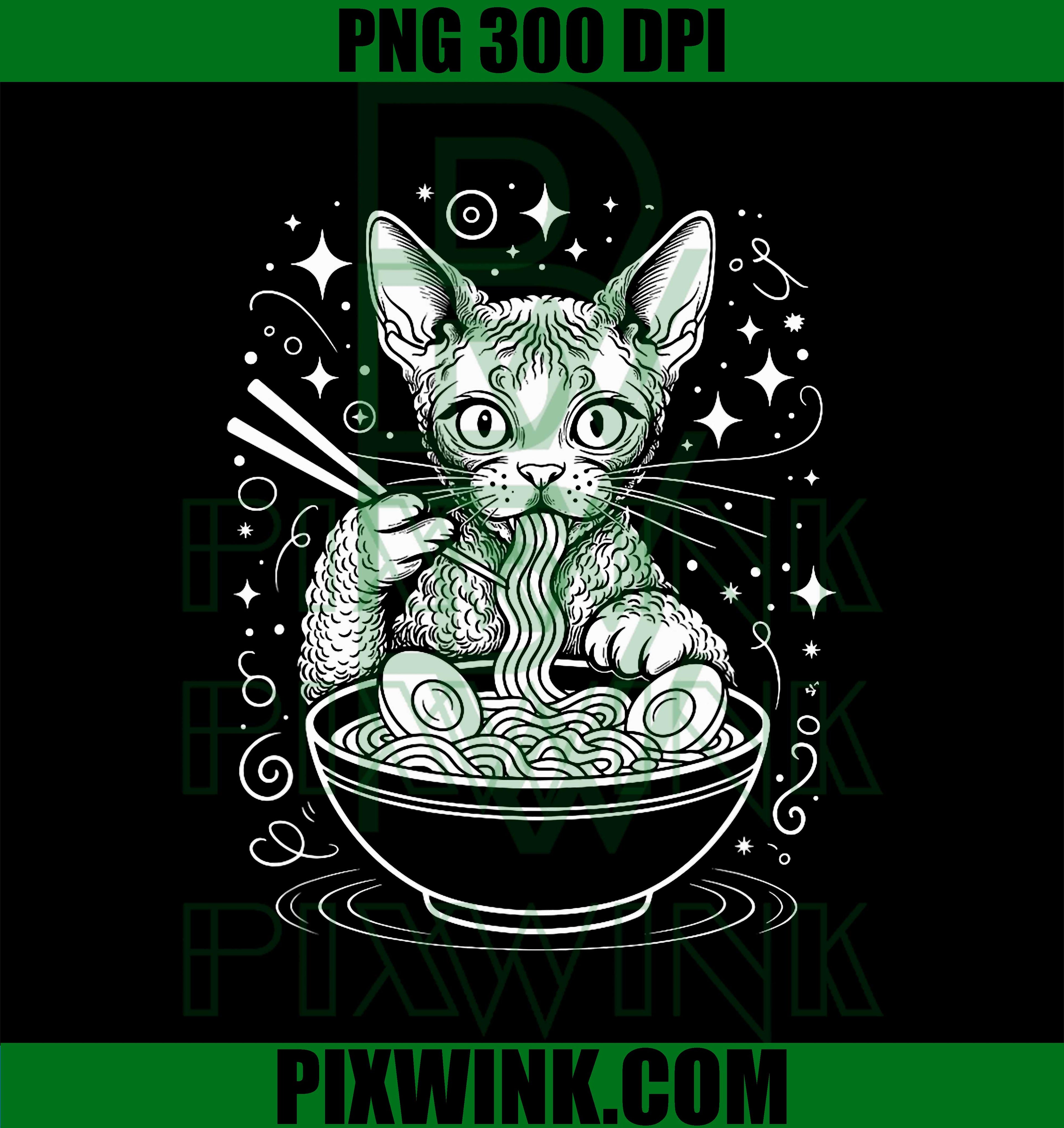 Cornish Rex Ramen Japanese Noodles PNG, Funny Cat Ramen PNG