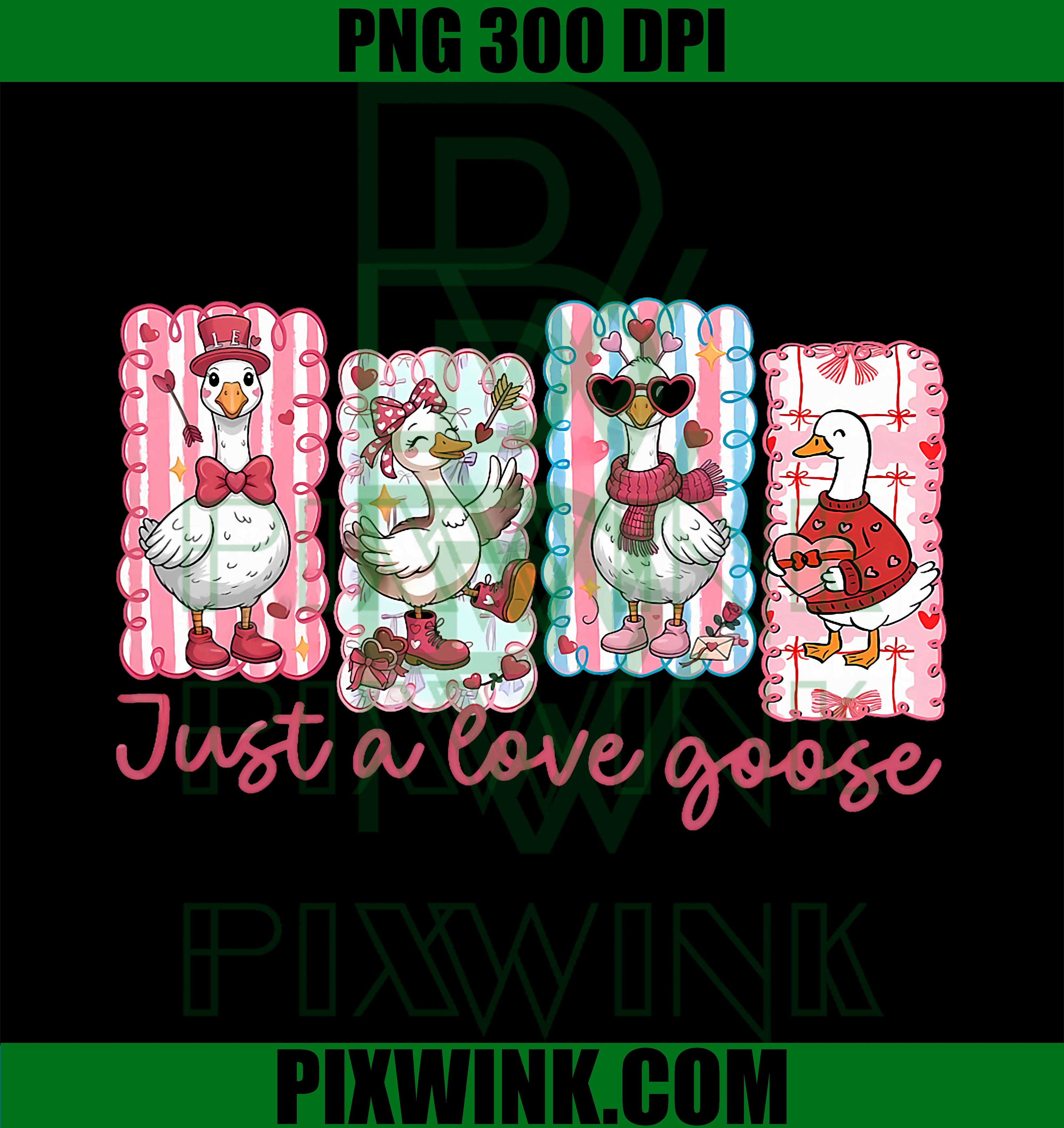 Just A Love Goose, Cute Valentine Geese Coquette Women PNG