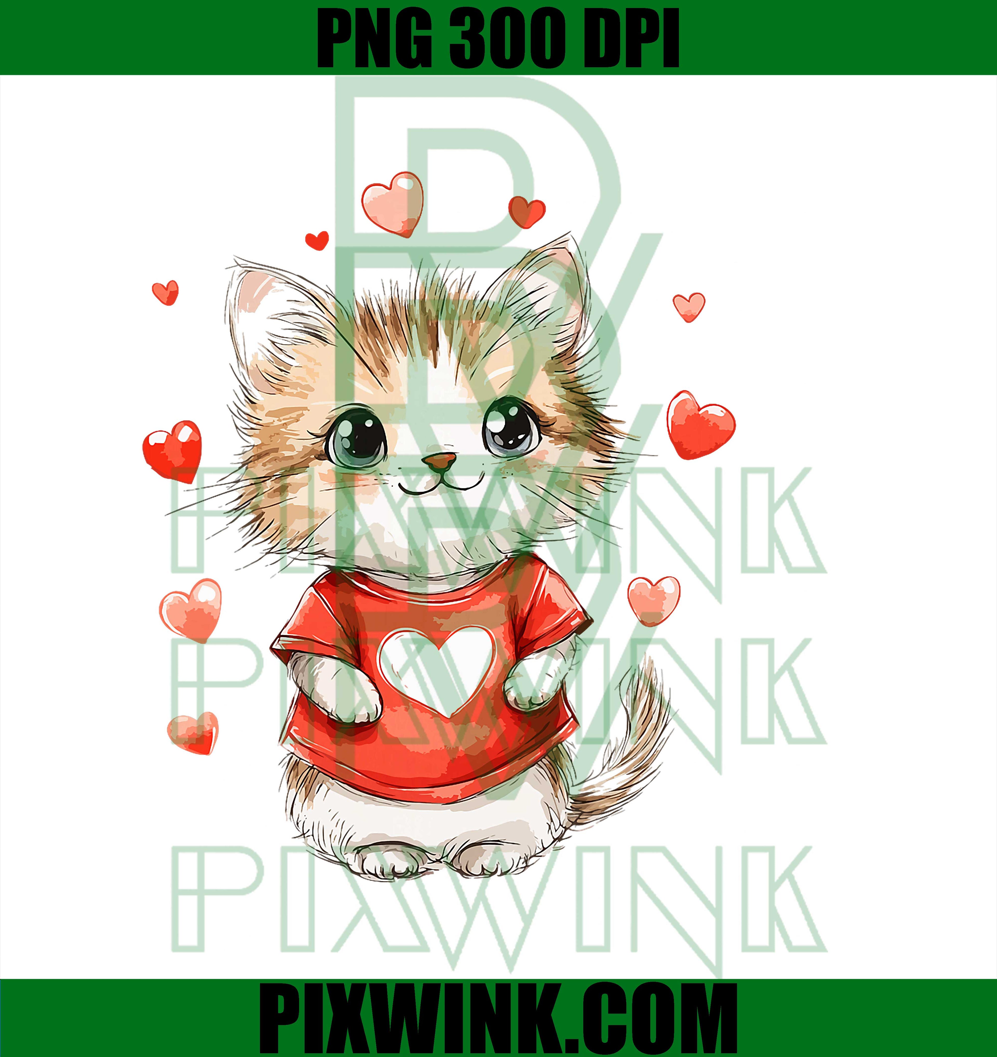 Cats Lover Heart, Girls Kitten, Valentine’s Day, Women Cat PNG