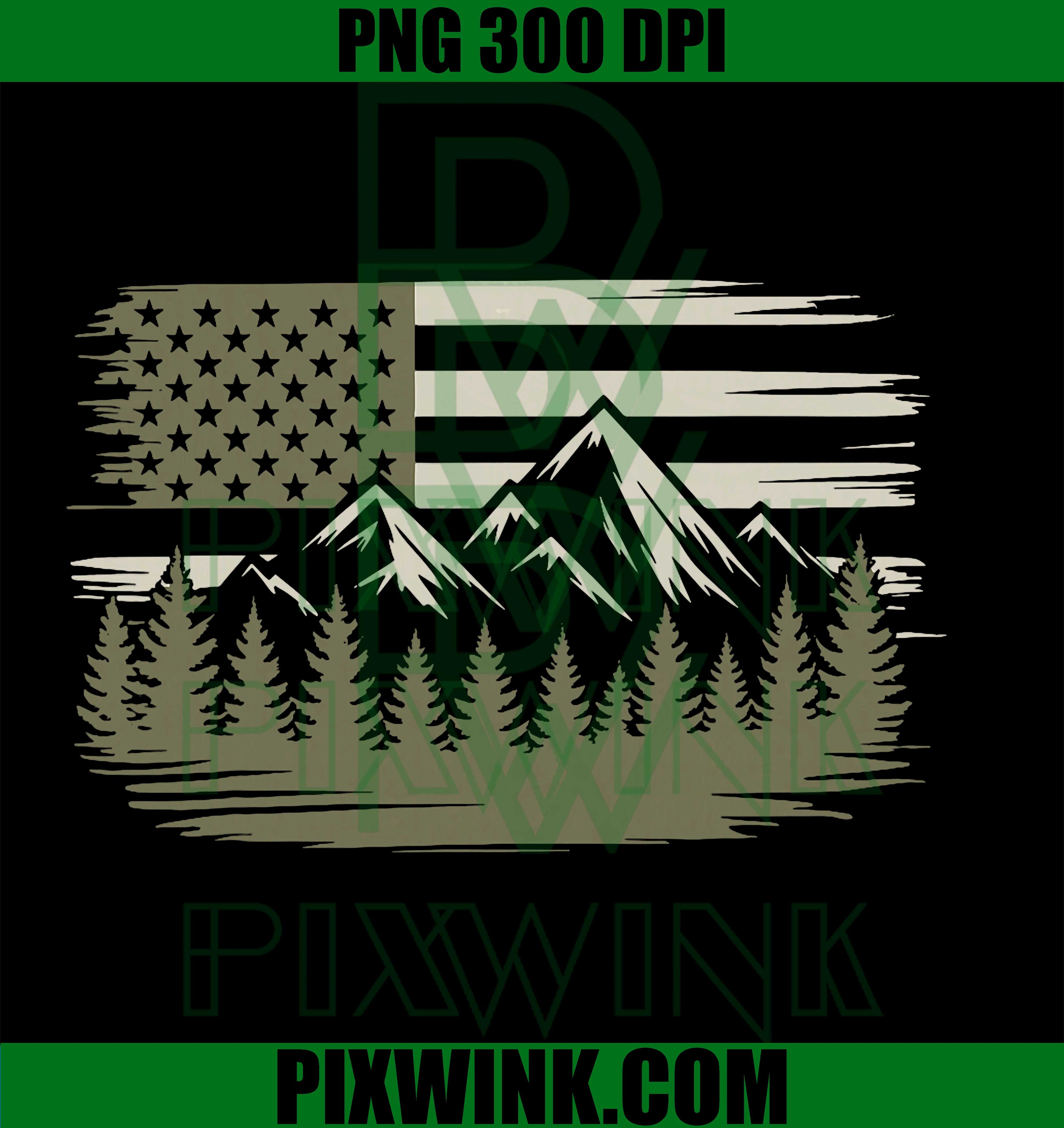 Forest Mountain USA Flag Wildlife Camping PNG
