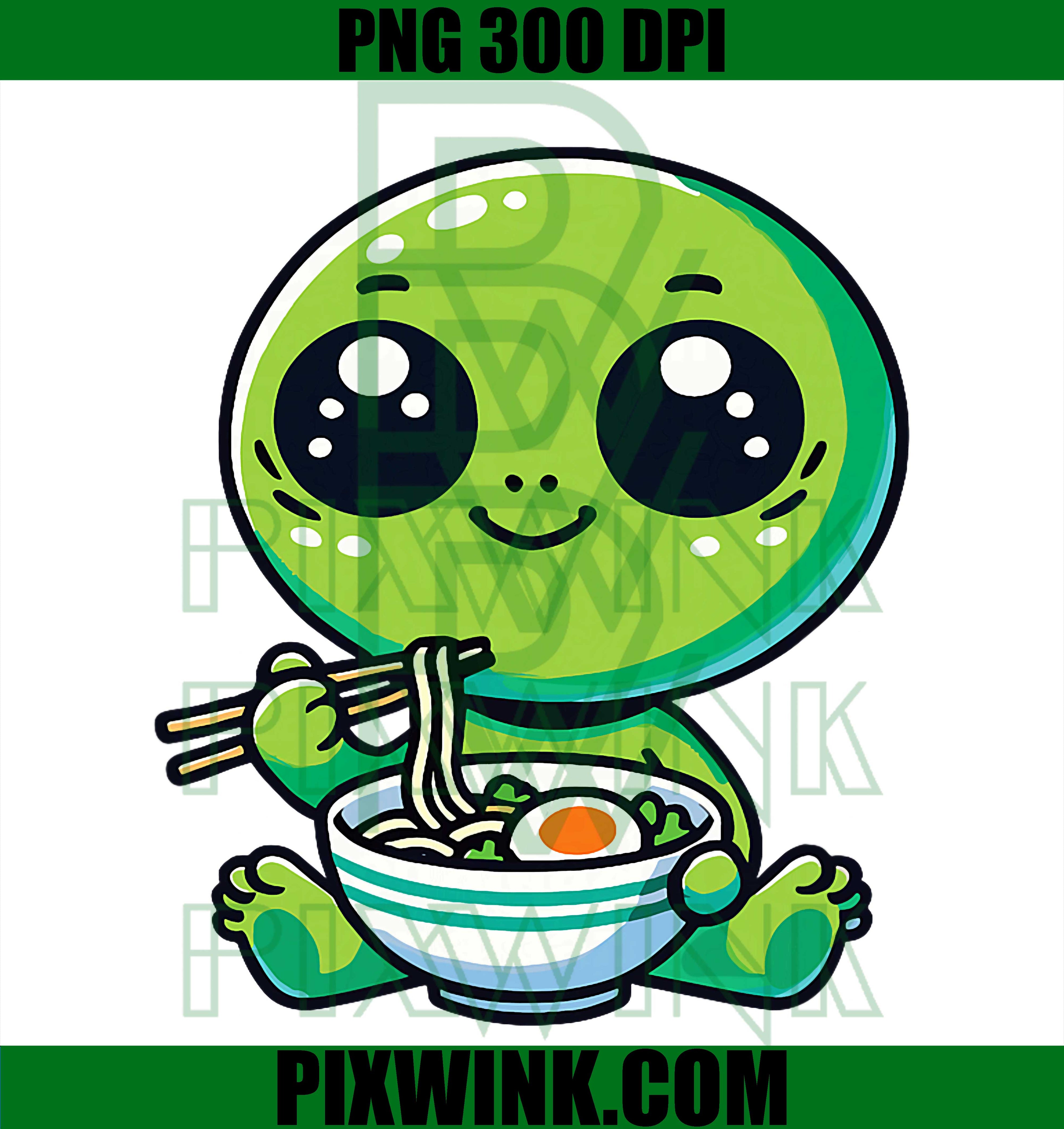 Alien with Noodles Ramen PNG, Kawaii Alien PNG