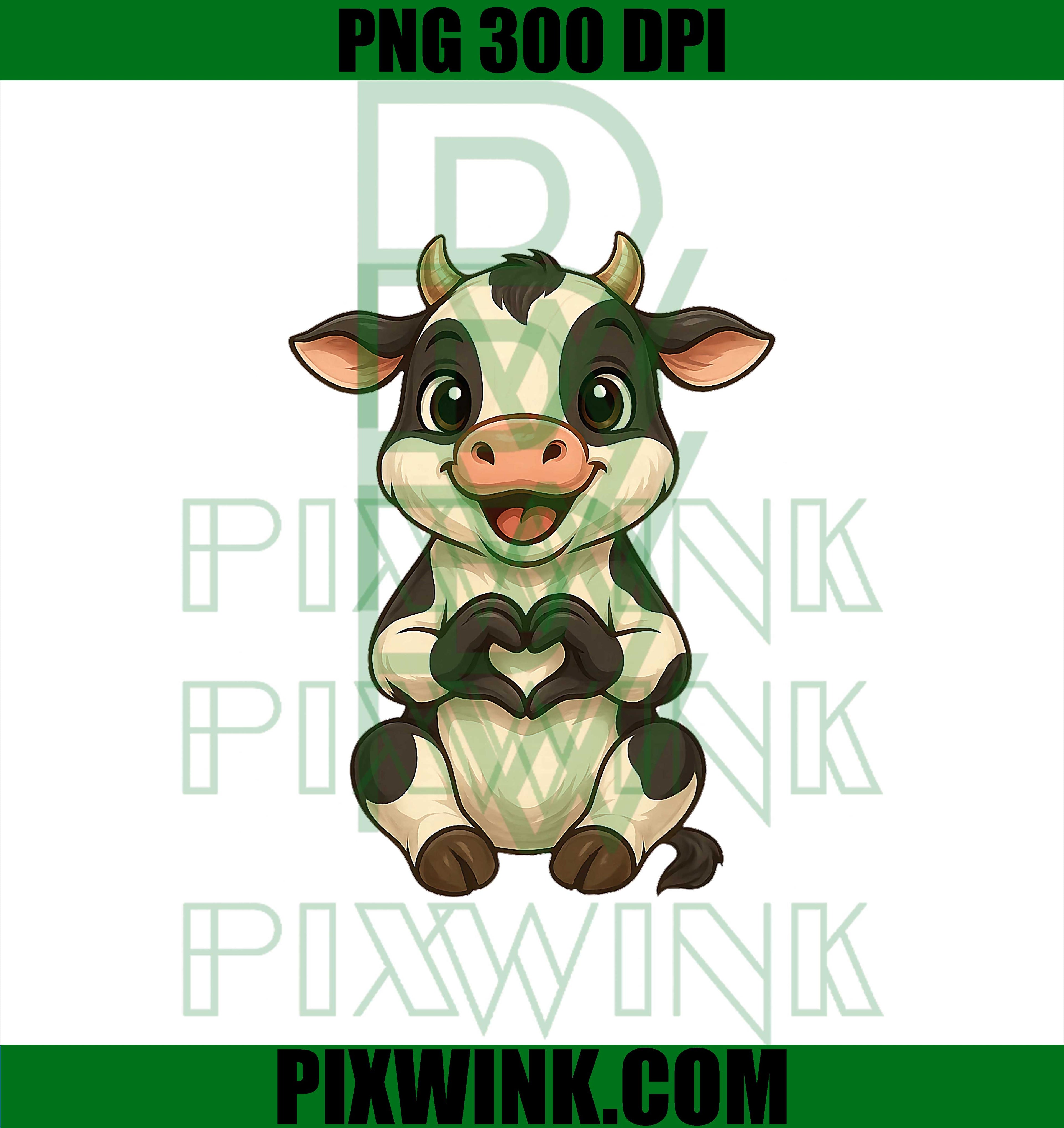 Cow with heart PNG, Sweet cow motif with heart PNG, symbol and cow PNG
