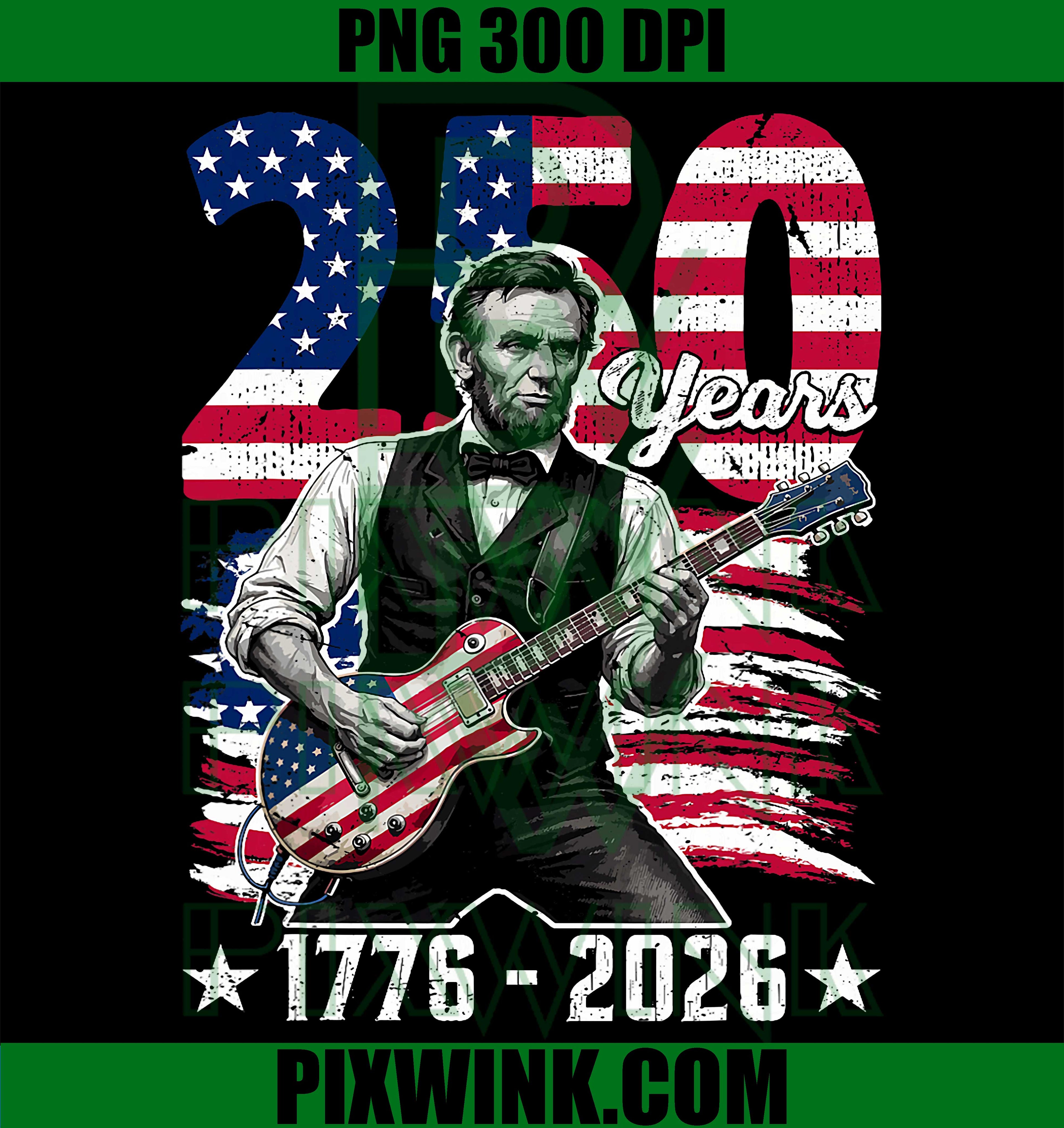 America 250 USA Years PNG, Retro Lincoln Guitar PNG