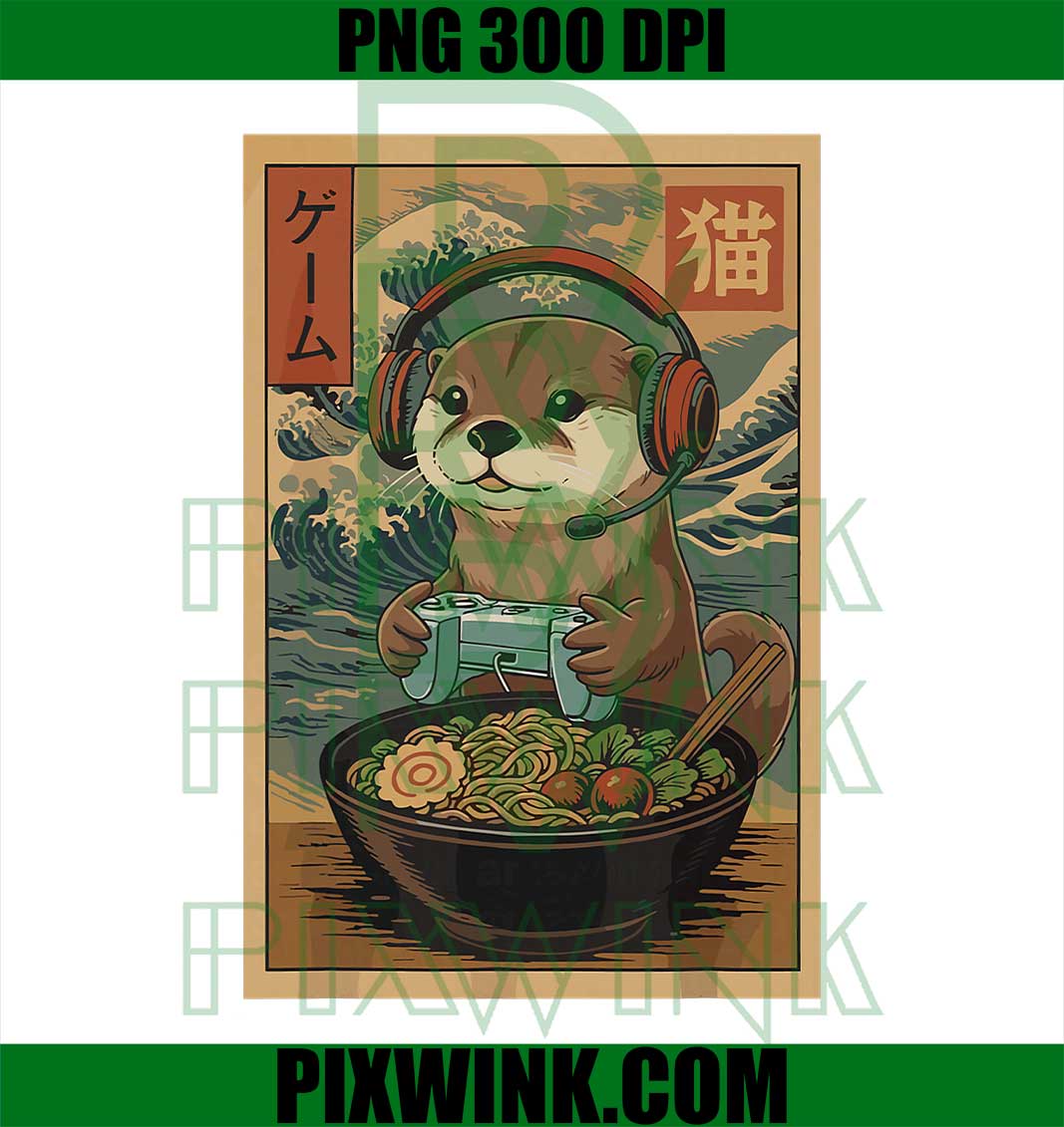 Kawaii Japanese Ramen Otter Retro Gaming PNG