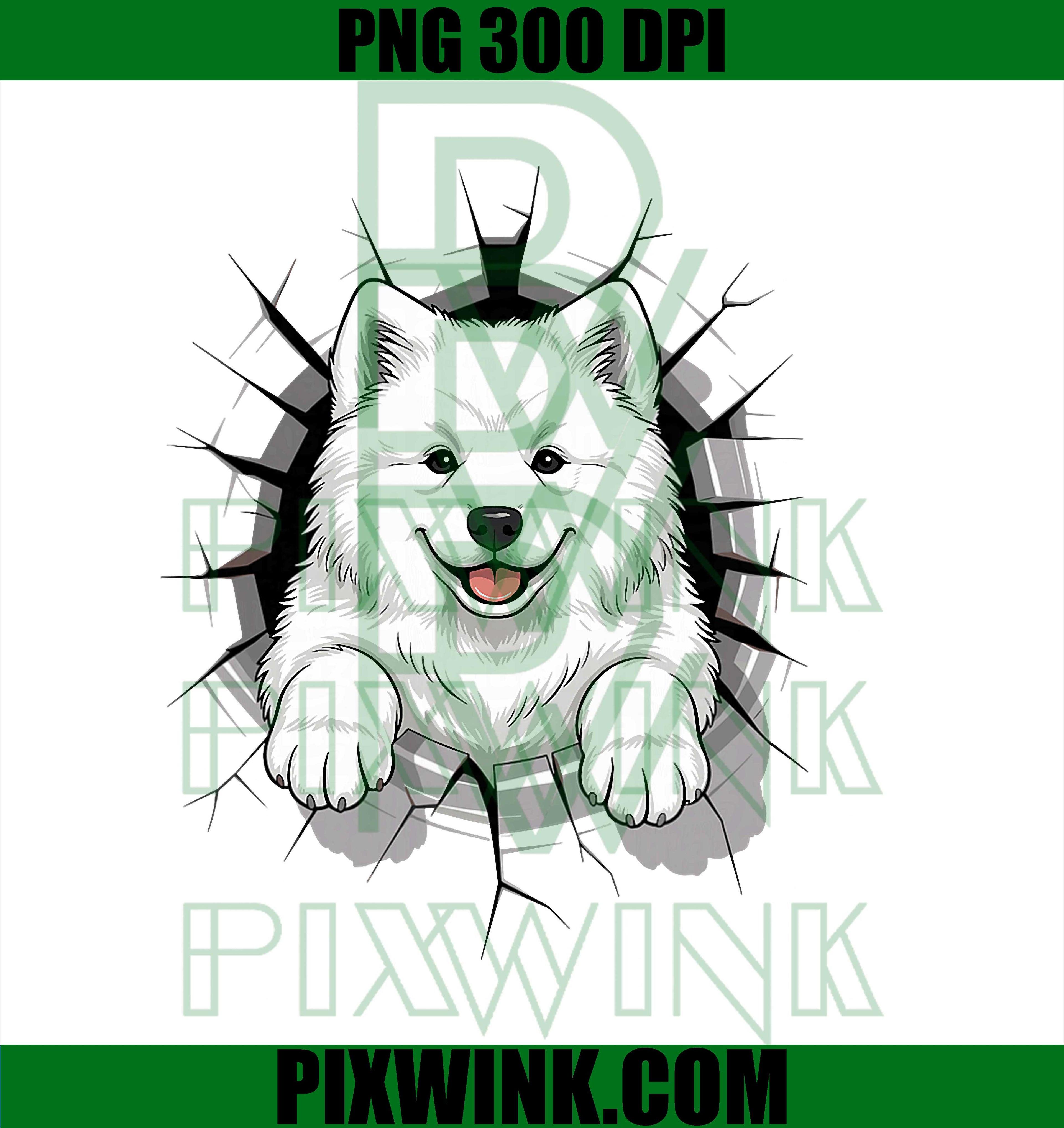 Cracked Wall Samoyed PNG, Samoyed Dog PNG