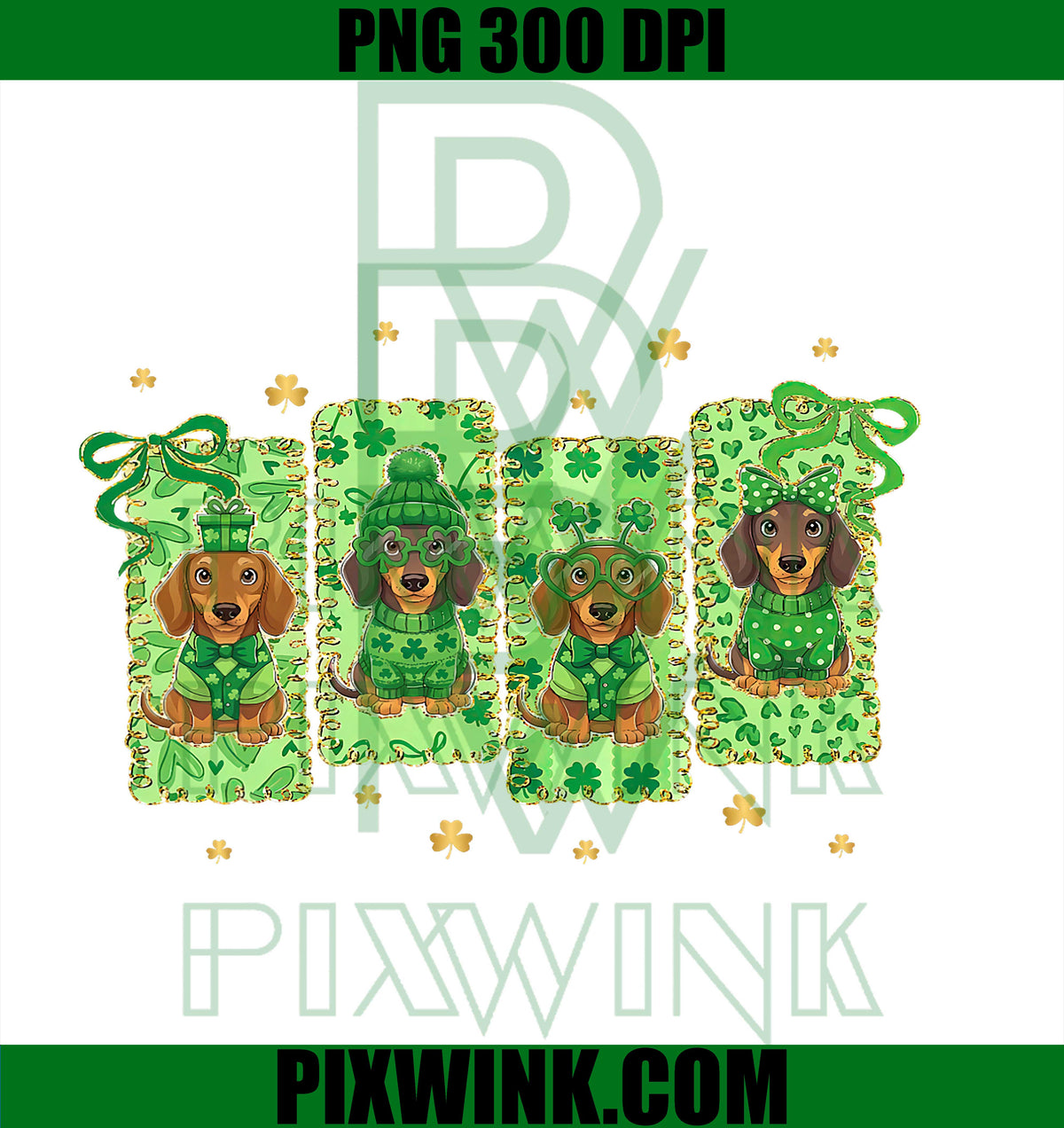 Stamp Dachshund, St Patricks Day, Irish Shamrock, Wiener Dog PNG