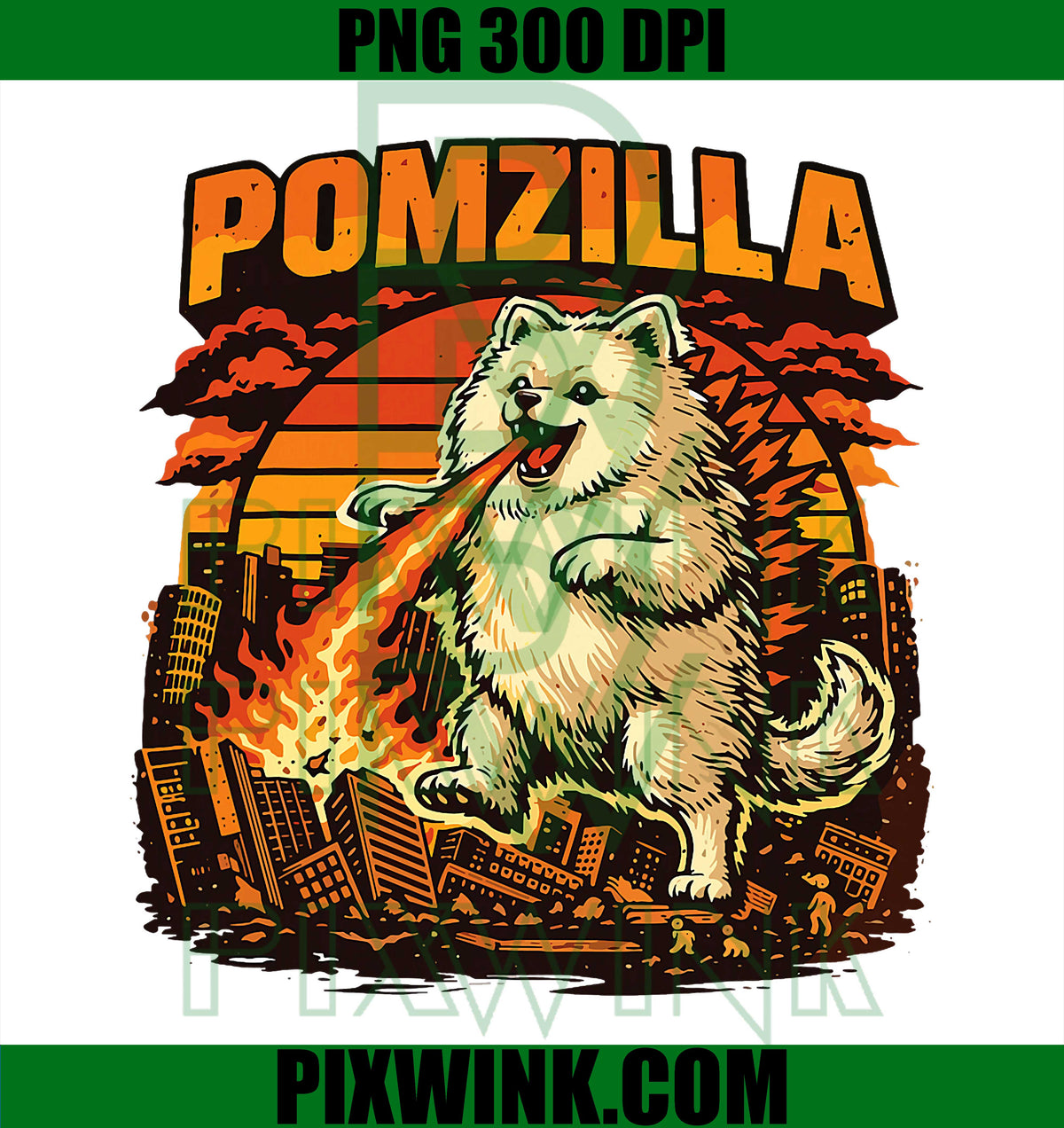 Pomzilla Pomeranian Vintage Monster Dog, Kaiju Dog Lover PNG Design