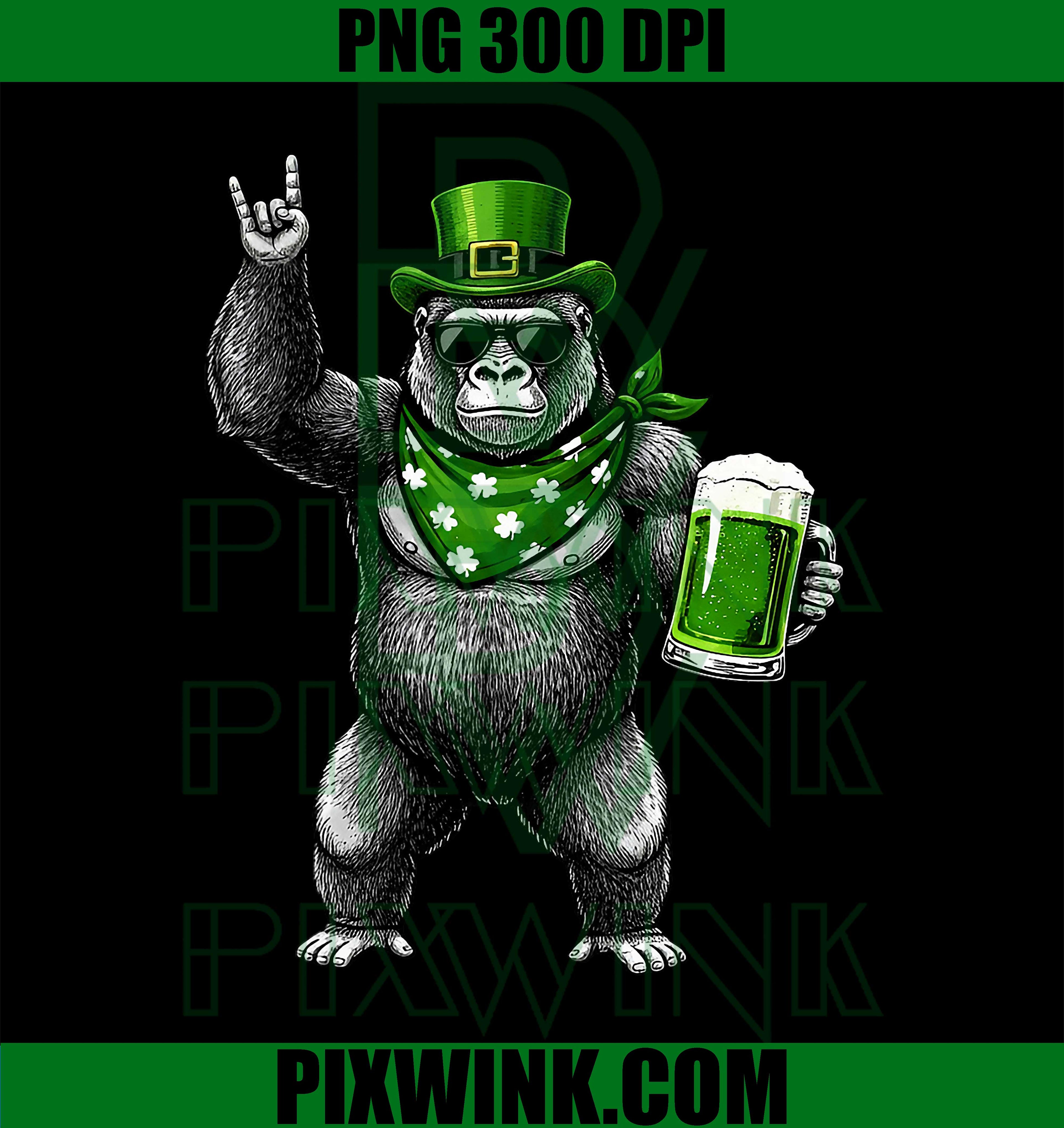 Funny Gorilla Shamrock Beer PNG, St Patrick’s Day Gorilla Party Graphic PNG