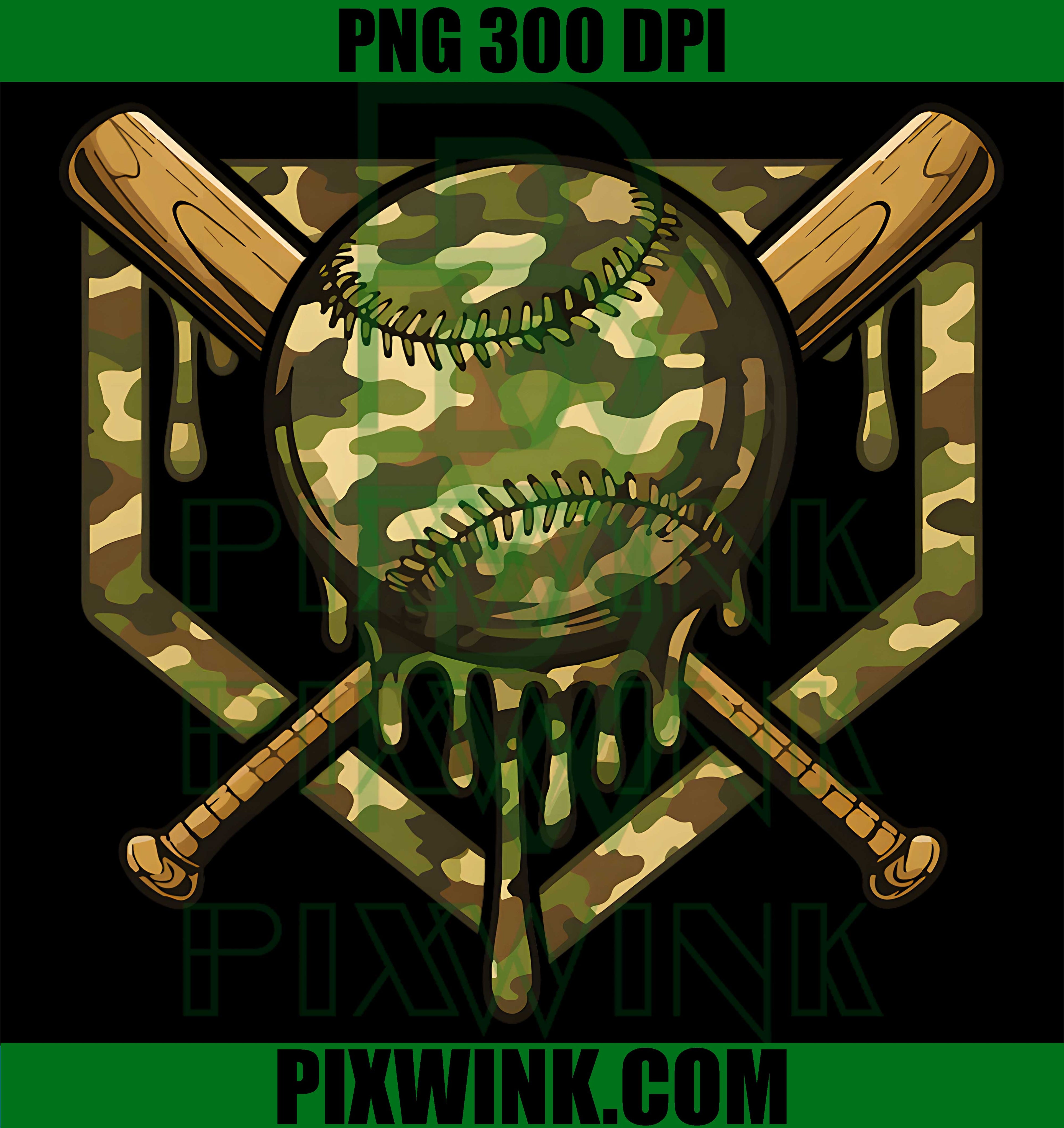 Baseball Drip Camouflage PNG, Dripping Camo Ice Cream Graphic PNG