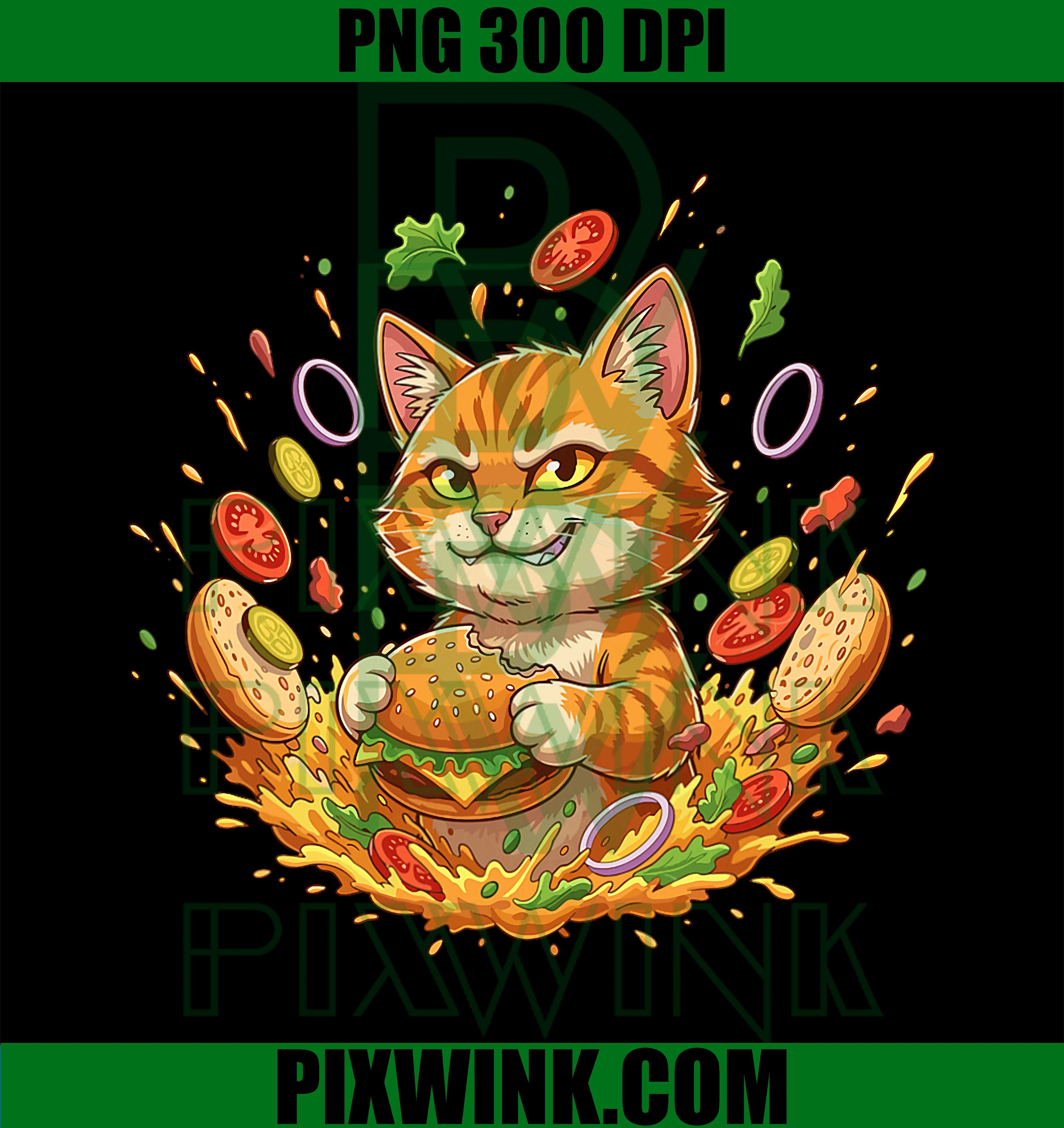 Cheeseburger Cat Funny PNG, Cartoon Fast Food Lover Cat PNG