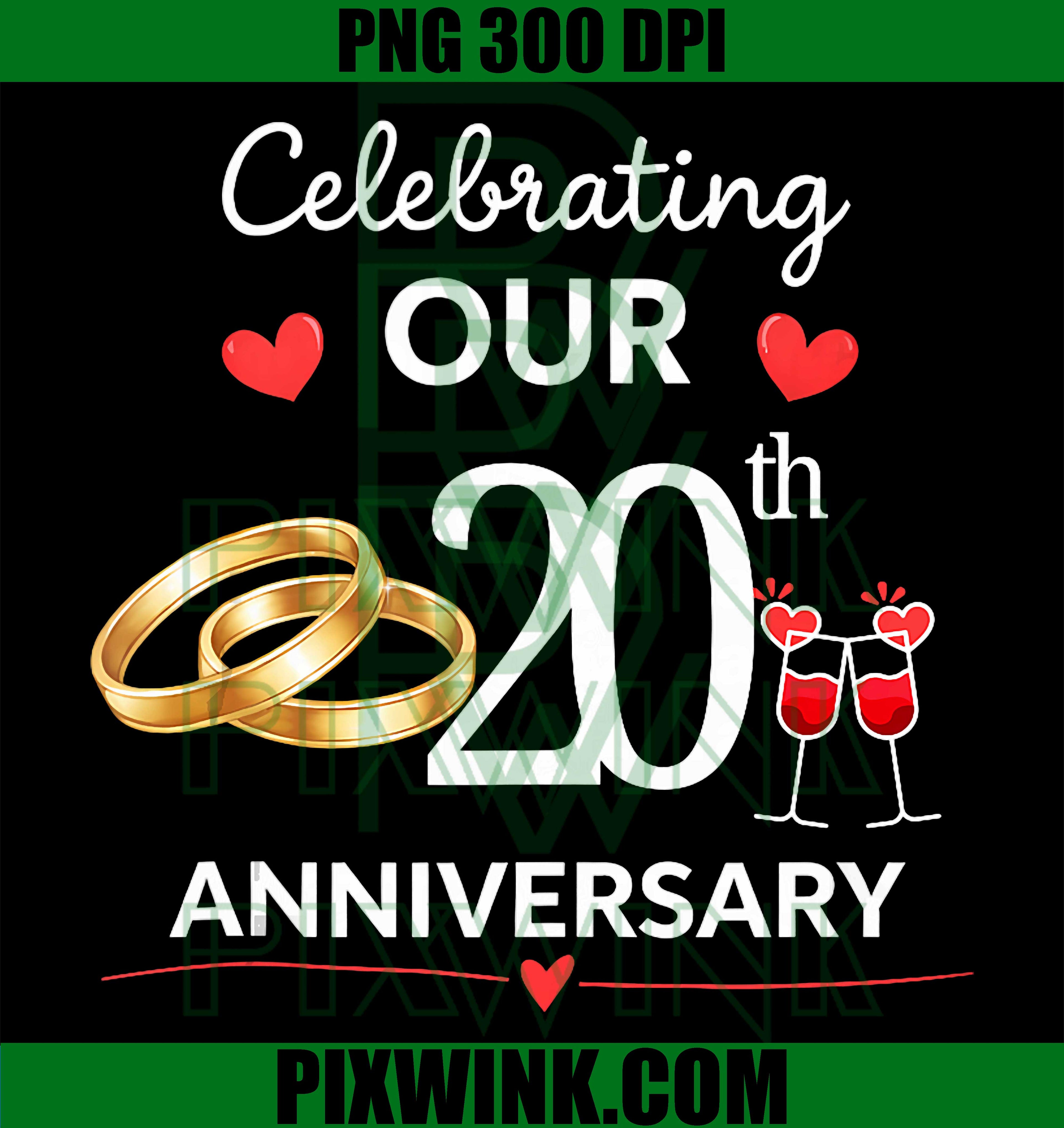 20th Wedding Anniversary PNG, Celebrating 20 Years of Marriage Design PNG