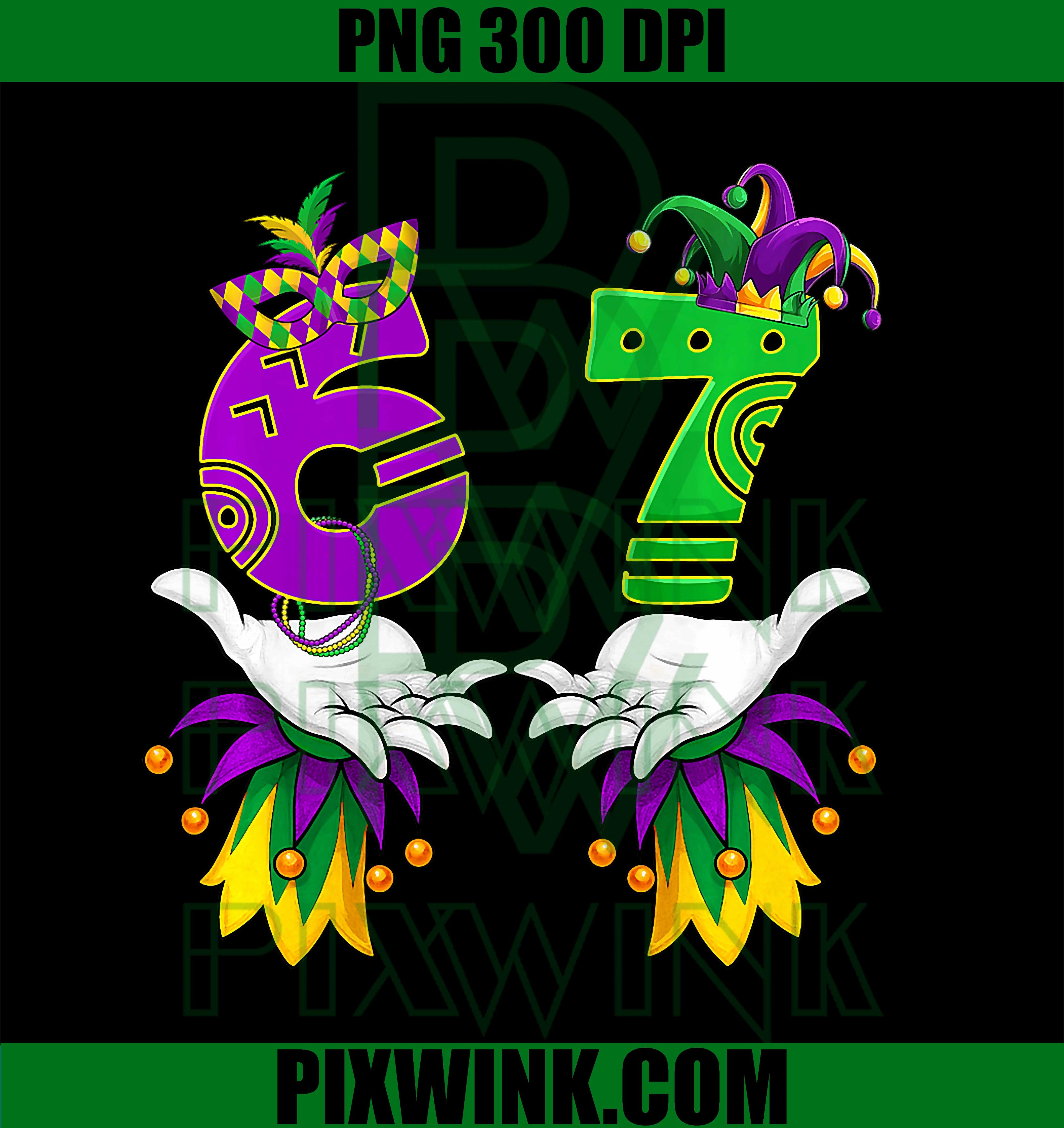 Six Seven 6 7 Meme Mardi Gras Jester Hands Mask Fat Tuesday PNG