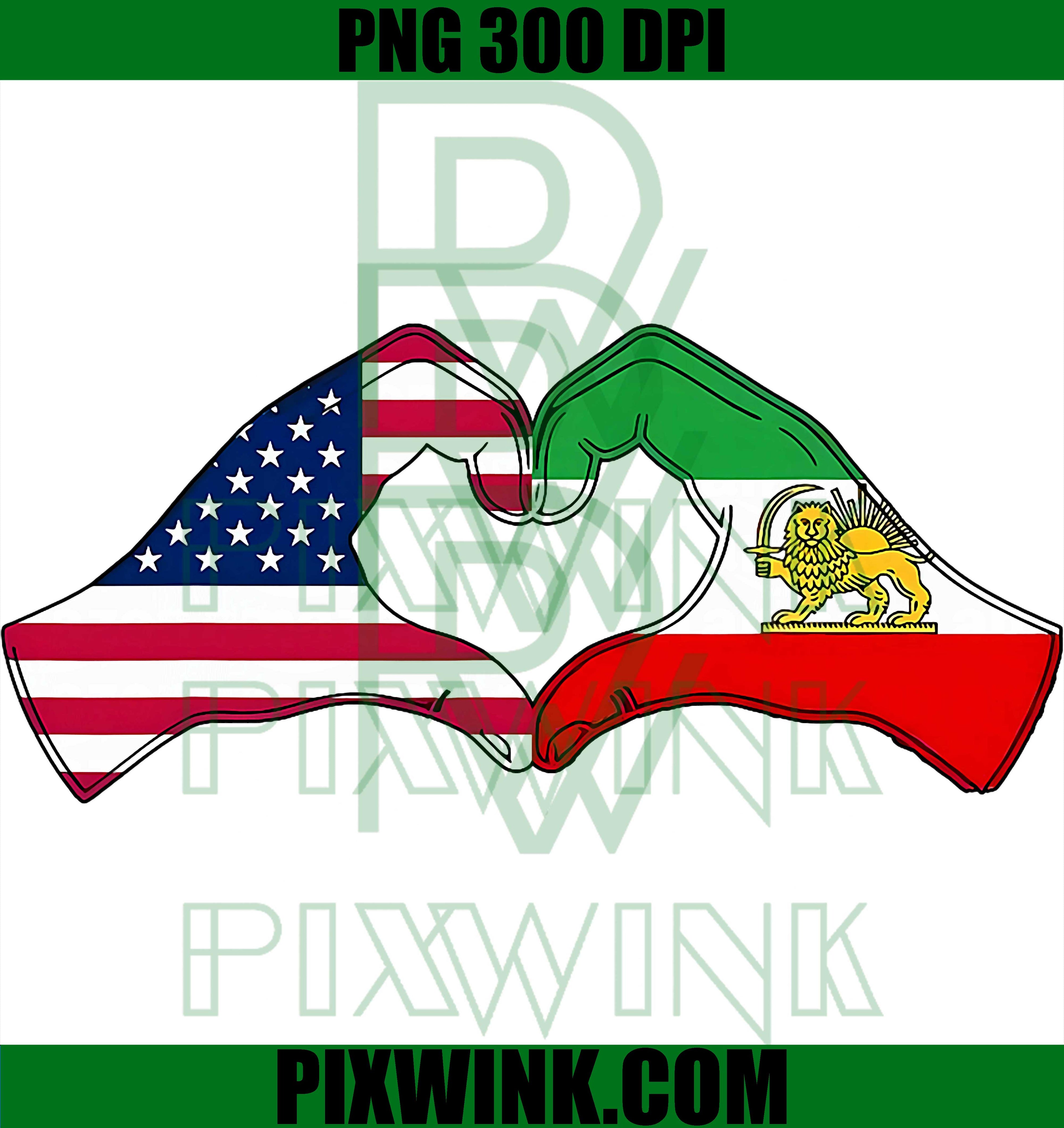 Persian American Flag PNG, USA Persia Heritage PNG, Heart PNG