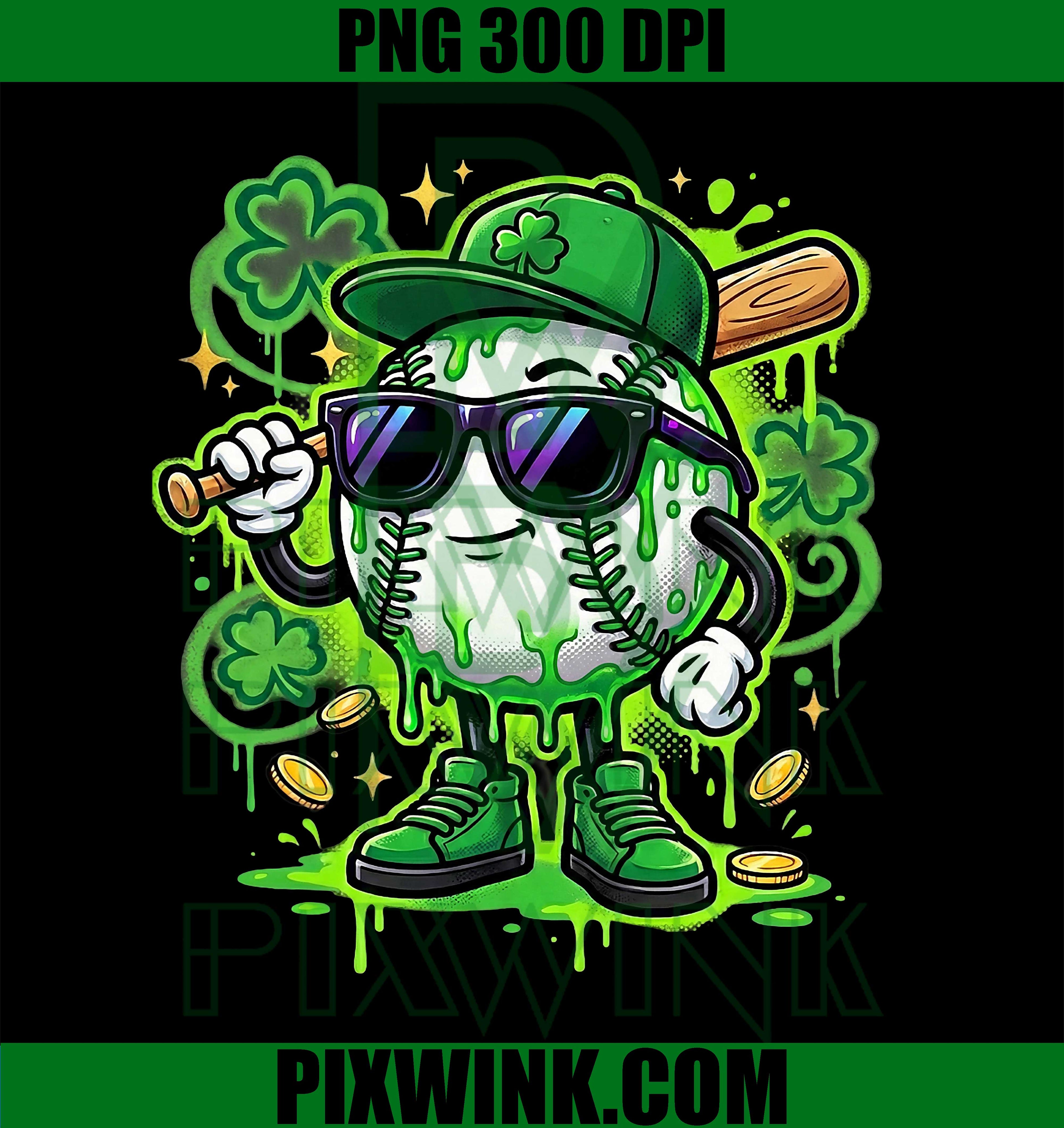 Baseball St Patrick’s Day Drip Ice Cream PNG, Boys Girls Baseball Shamrock PNG