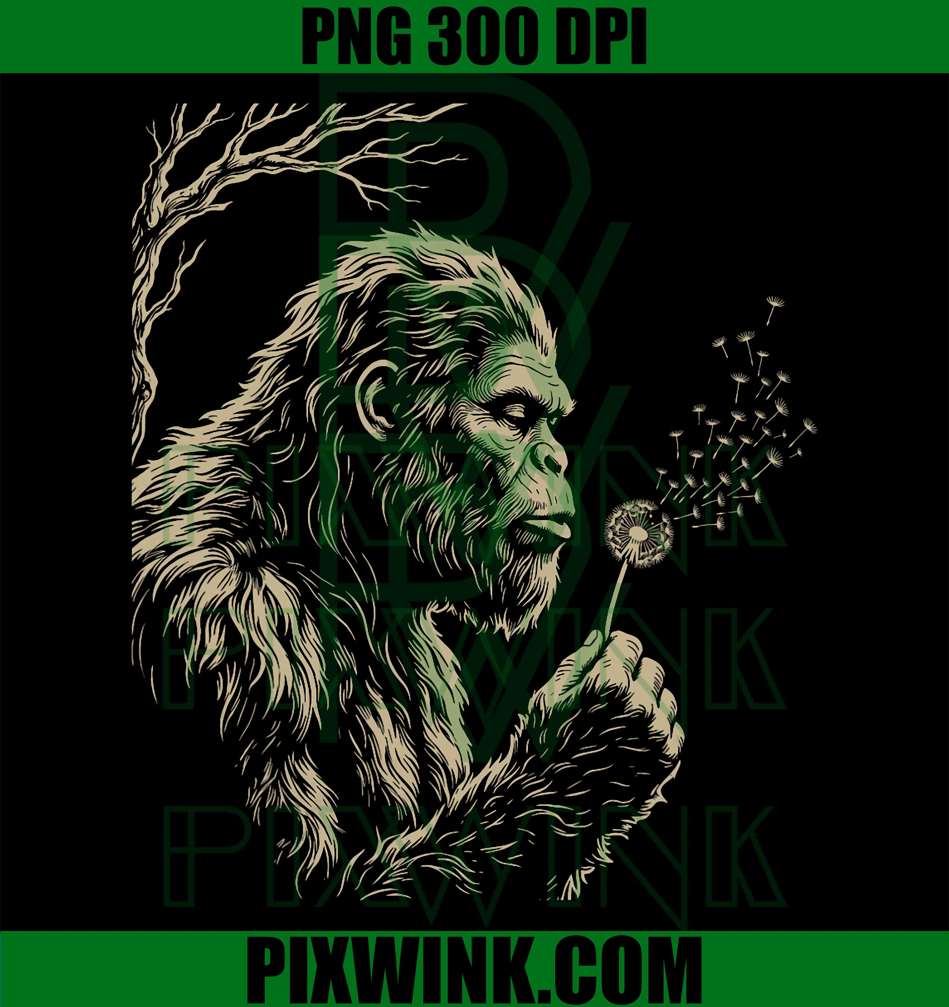 Funny Bigfoot Dandelion PNG, Sasquatch Blowing Wishes PNG