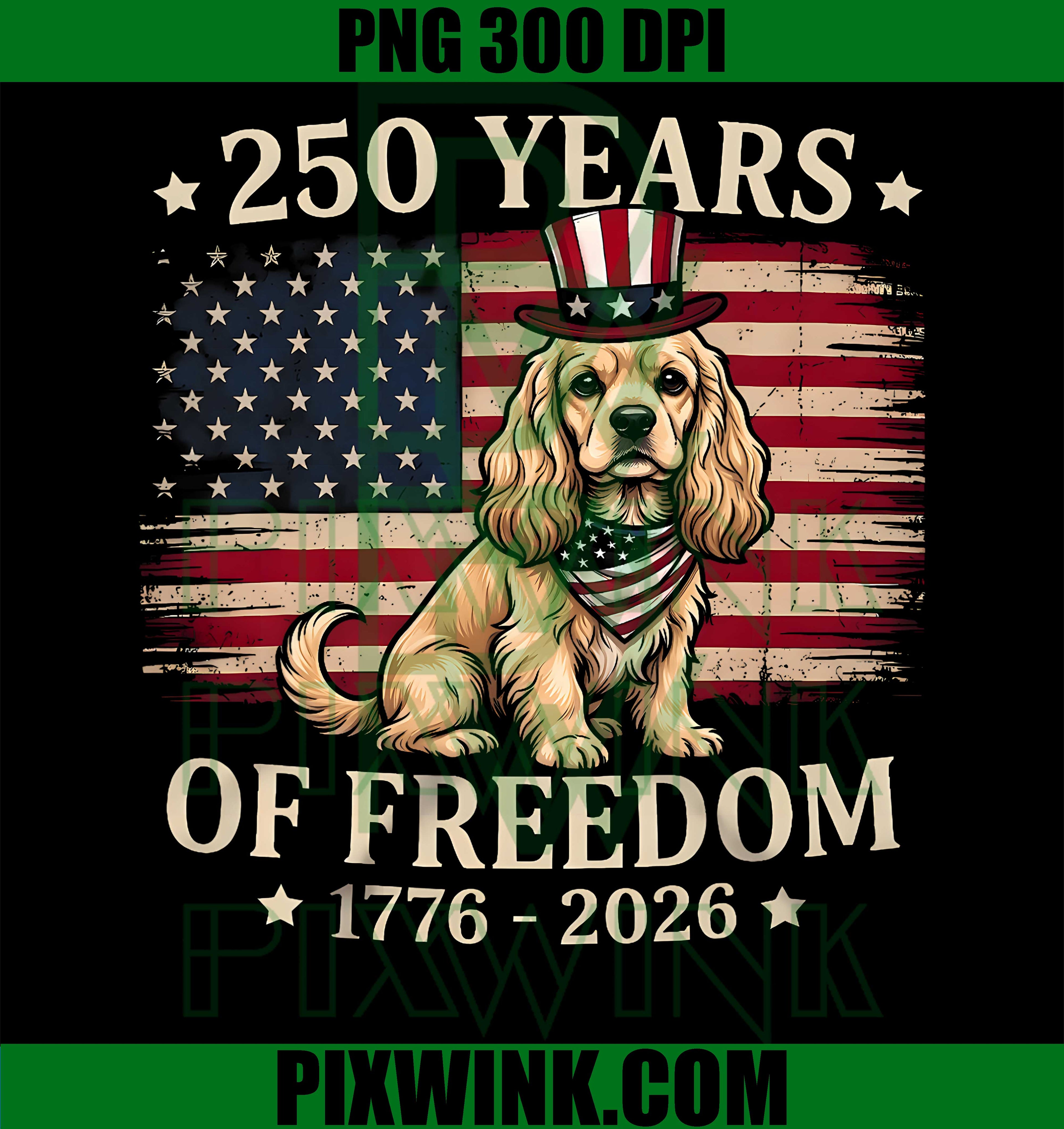 Cocker Spaniel USA Flag PNG, 250 Years of Freedom July 4th PNG