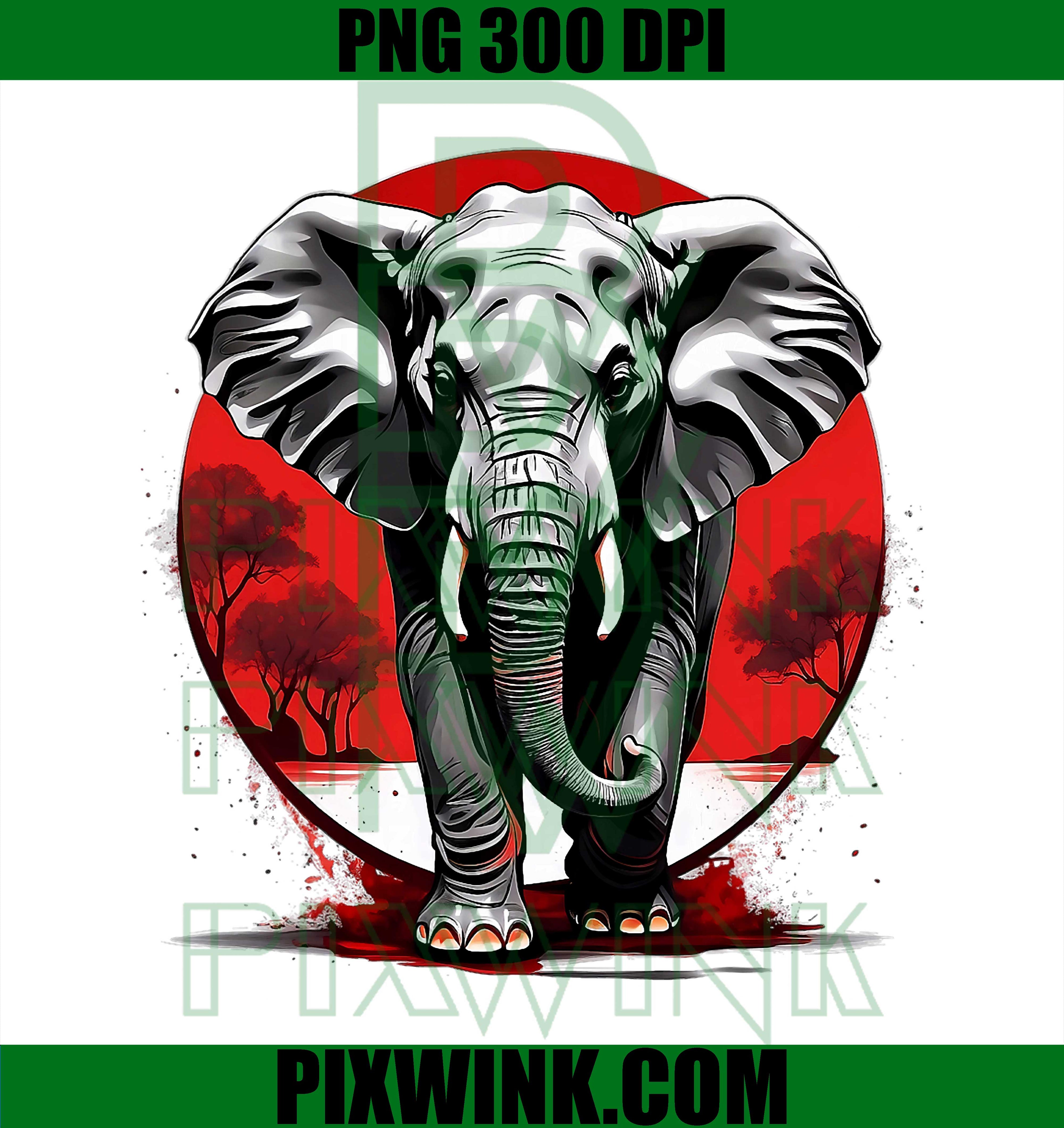 Elephant Safari Animal Drawing Artwork Wildlife Print PNG