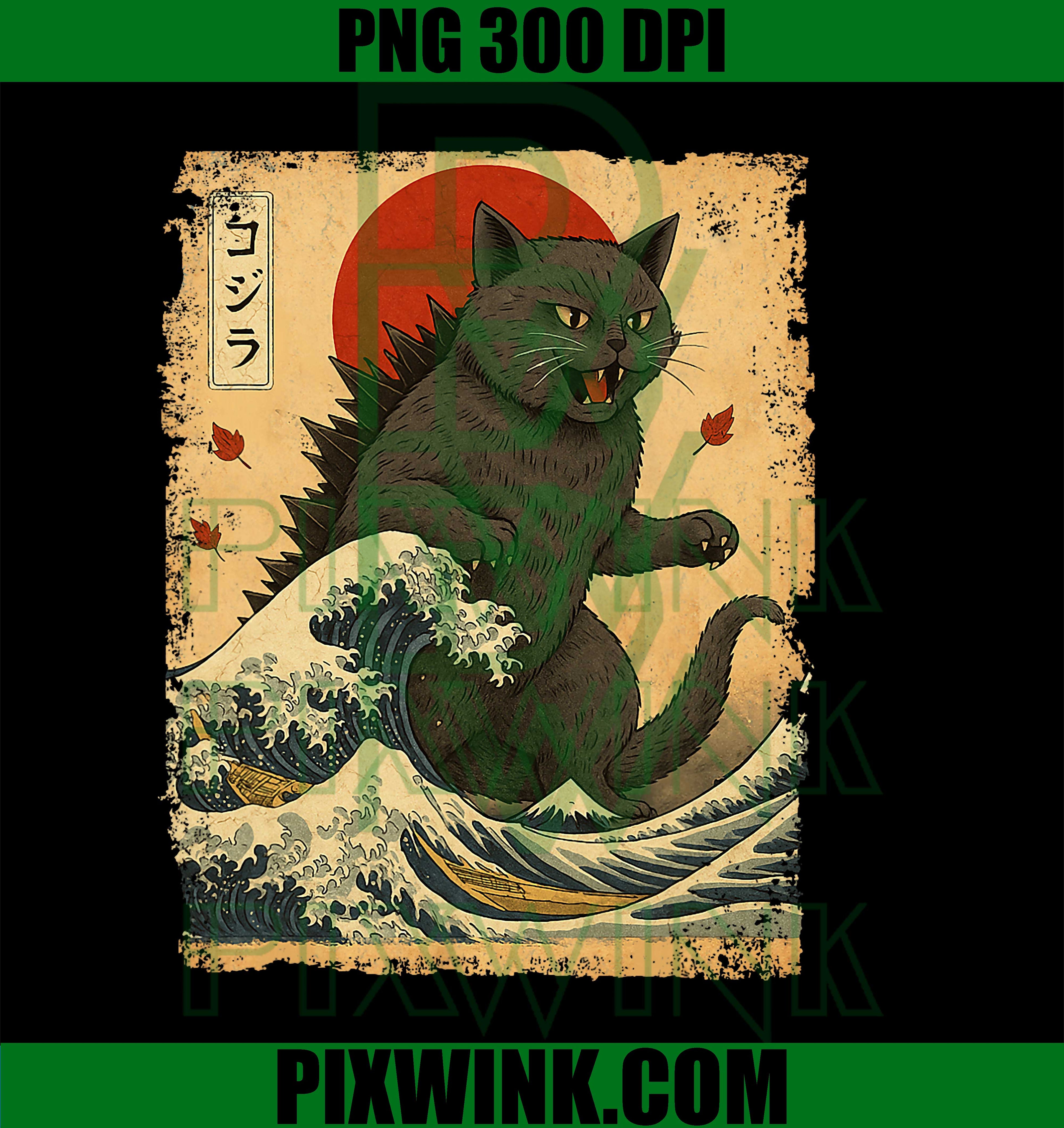 Catzilla, Retro Vintage Japanese Art Rare Kaiju Kitty Cat PNG