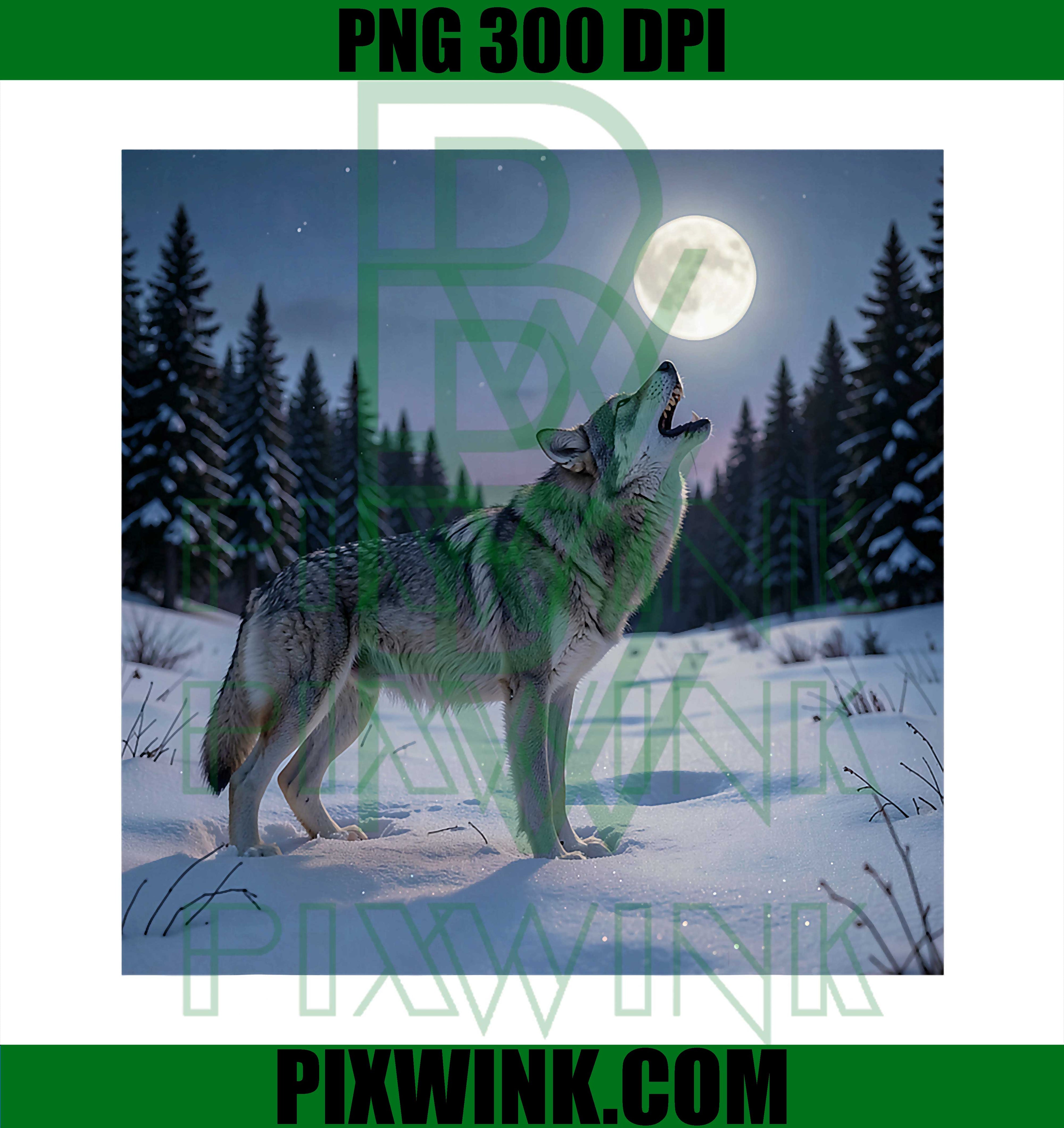 Lone Wolf Howling Moon PNG, Wild Nature Animal Design PNG