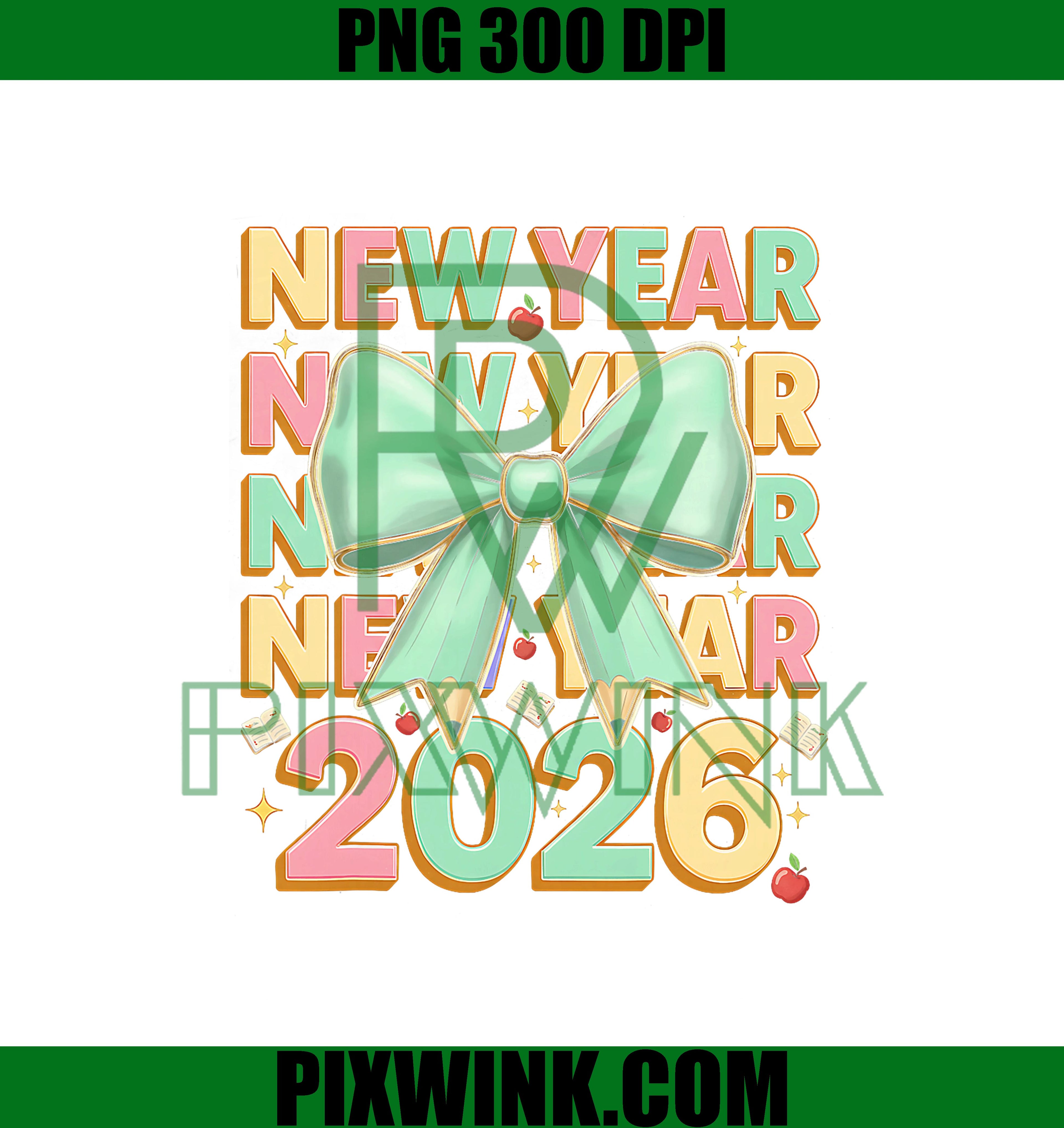 Happy New Year 2026 Coquette Bows New Years PNG,Retro New Years PNG