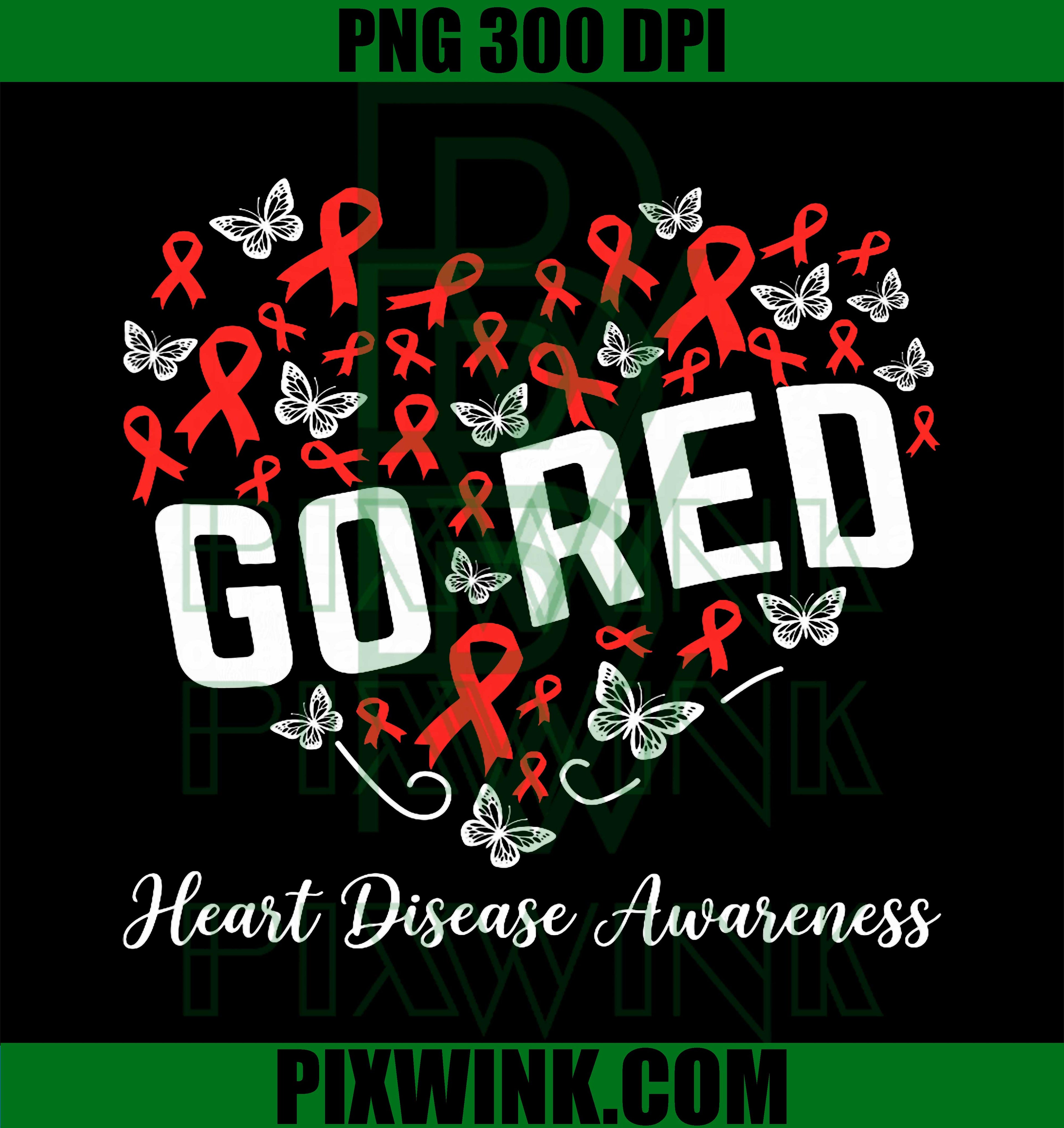 Go Red Heart Awareness PNG, Heart Disease Ribbon PNG