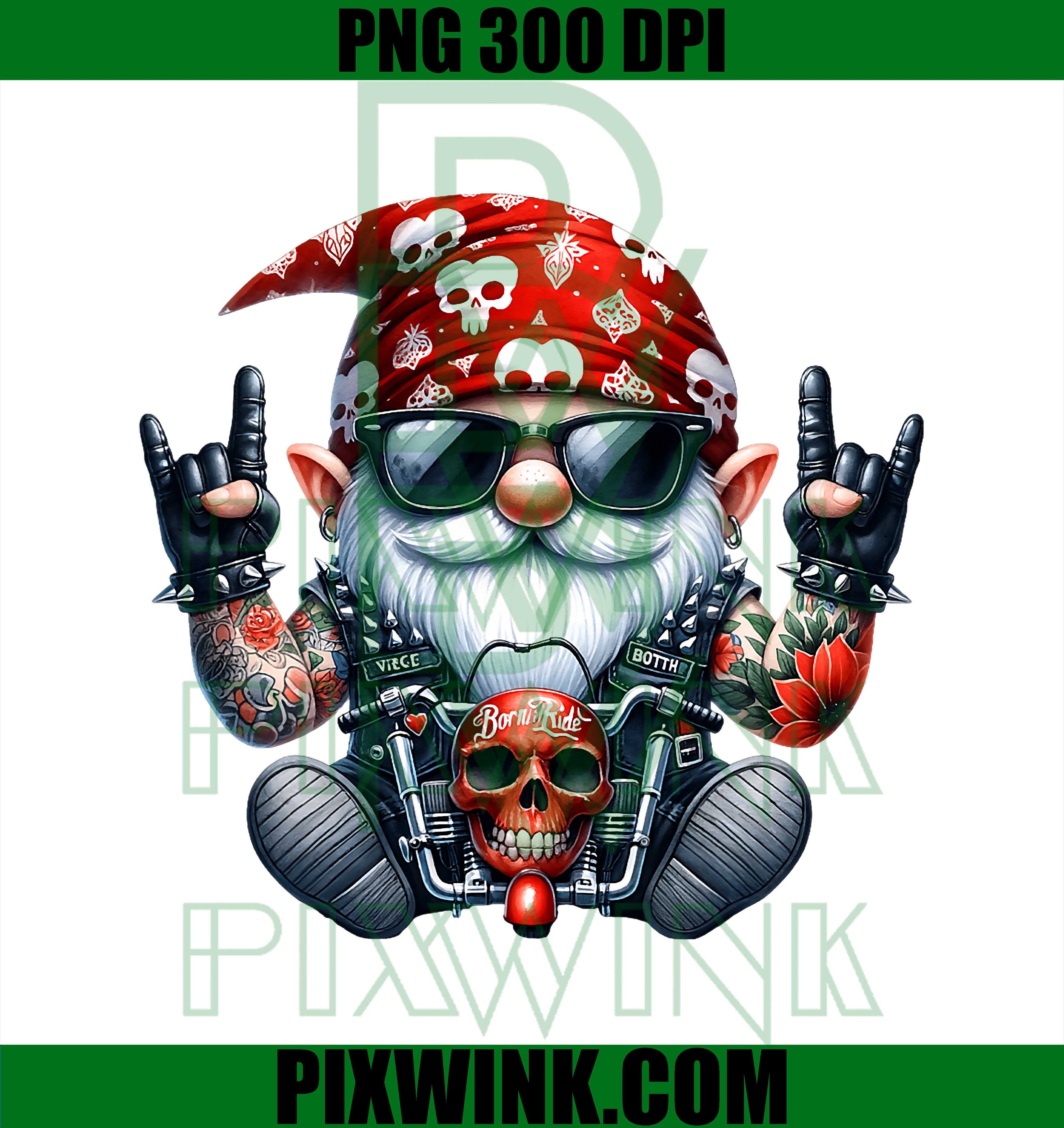 Biker Gnome With Rock N Roll Hand Gesture Funny Motorcycle PNG