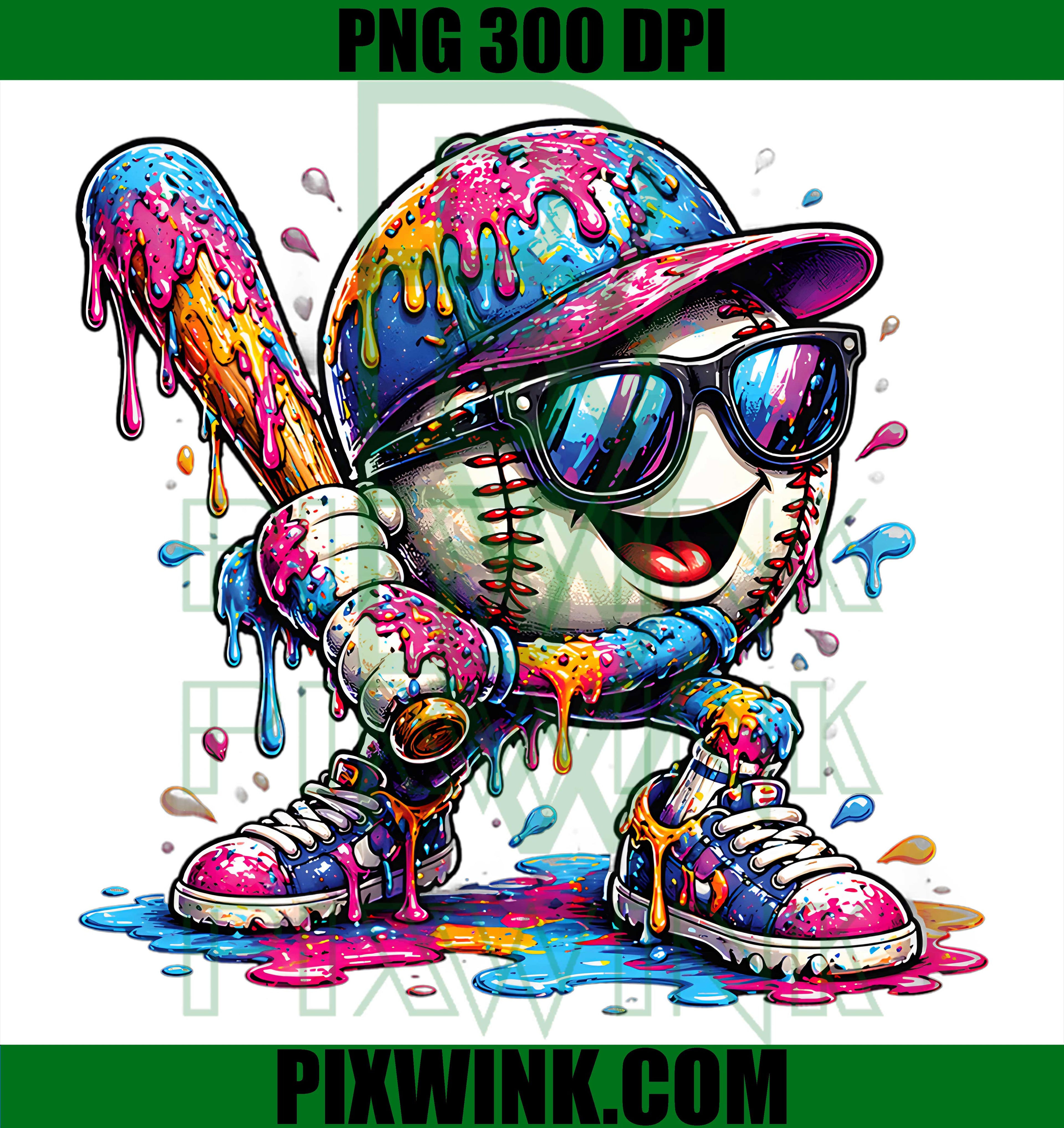 Baseball Drip Ice Cream PNG, Youth Drip Baseball Boys Clipart PNG