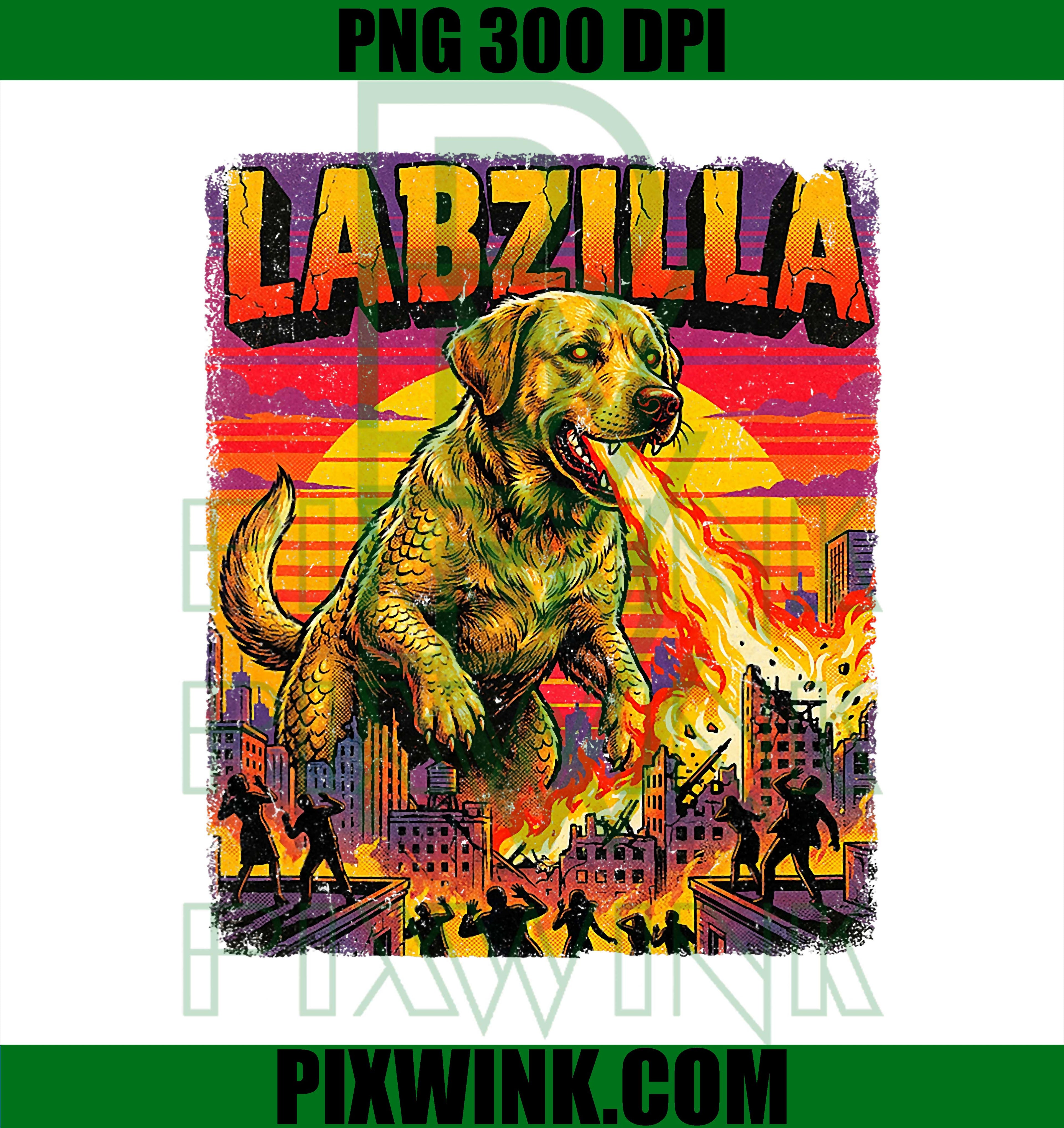 Labzilla Giant Labrador PNG, Yellow Retriever Monster Parody PNG, Funny Dog Movie Spoof Design PNG