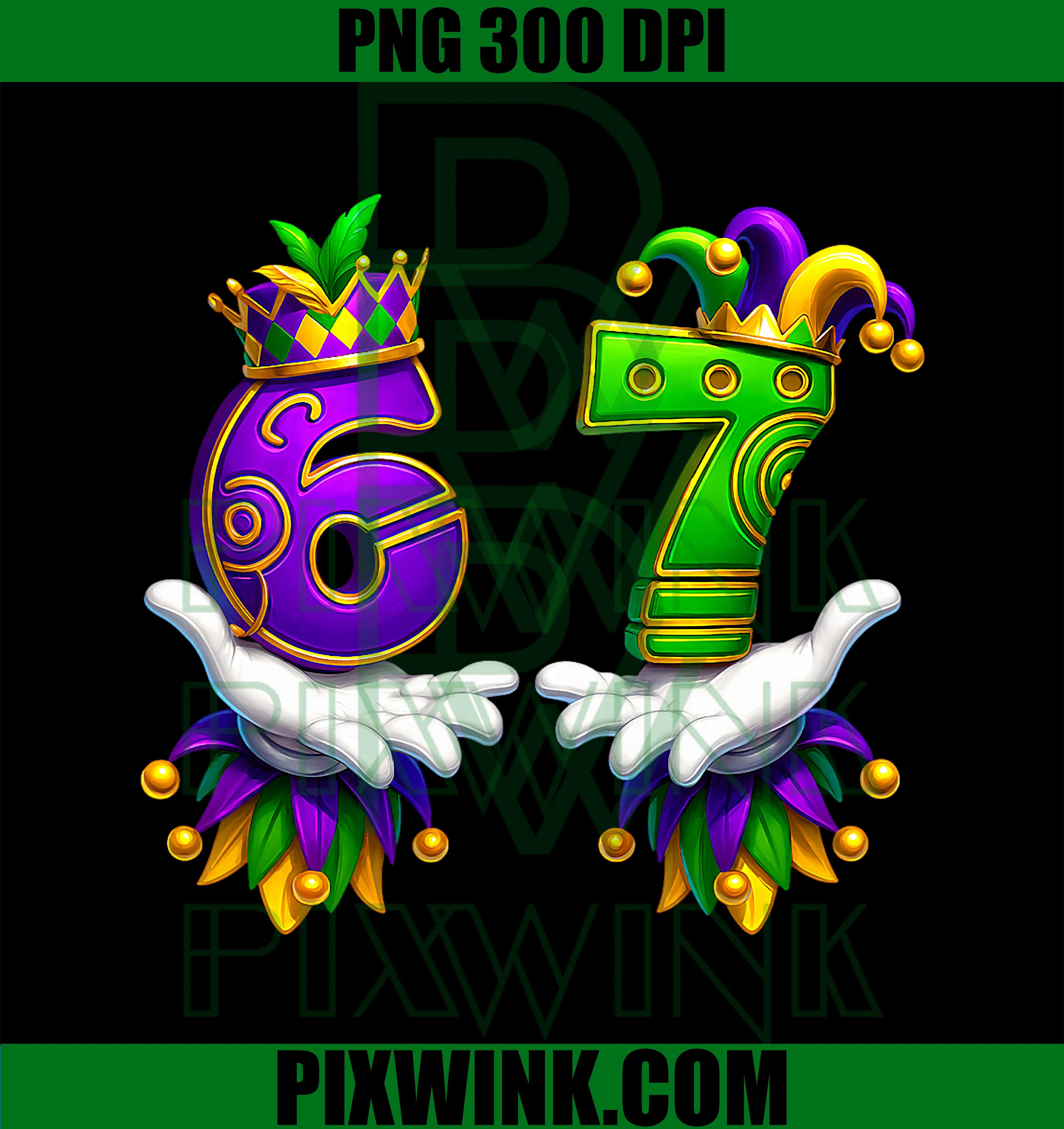 Six Seven 6 7 Meme Mardi Gras Jester Hands Mask Fat Tuesday PNG