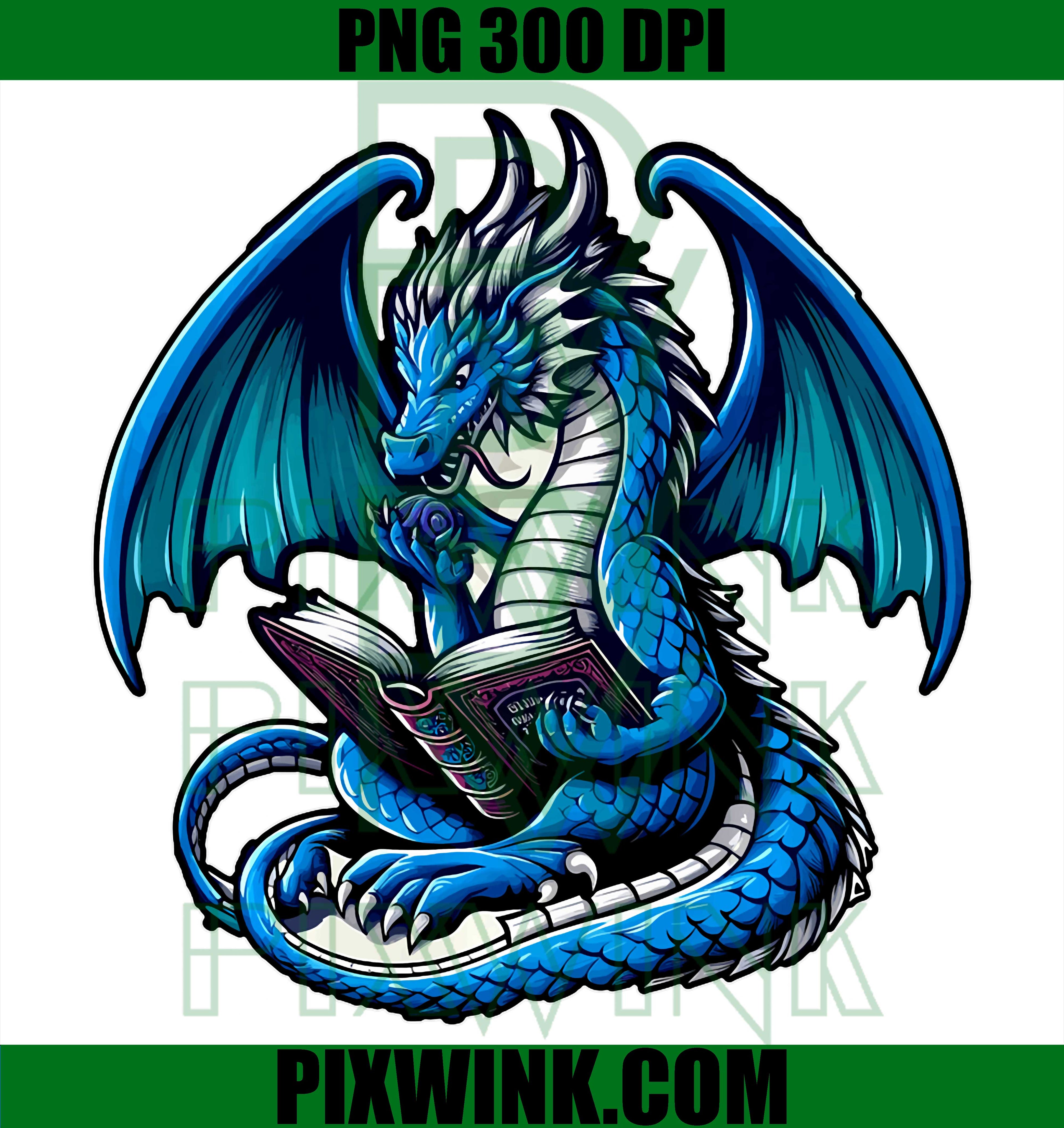 Bookish Dragon PNG, Cute Reading Dragon Fantasy PNG