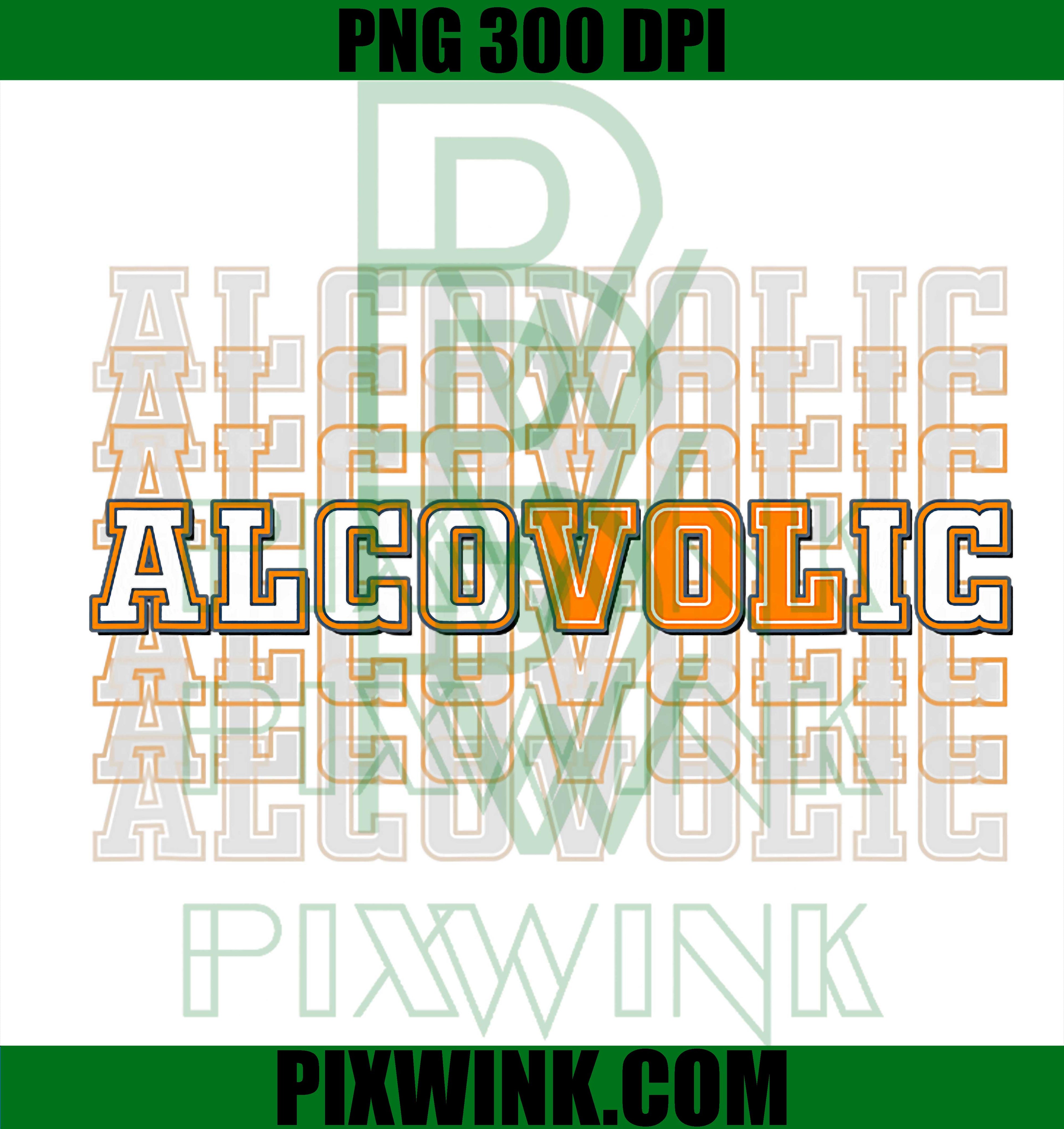 Alcovolic Orange & White, Retro Varsity Drinking Pun PNG